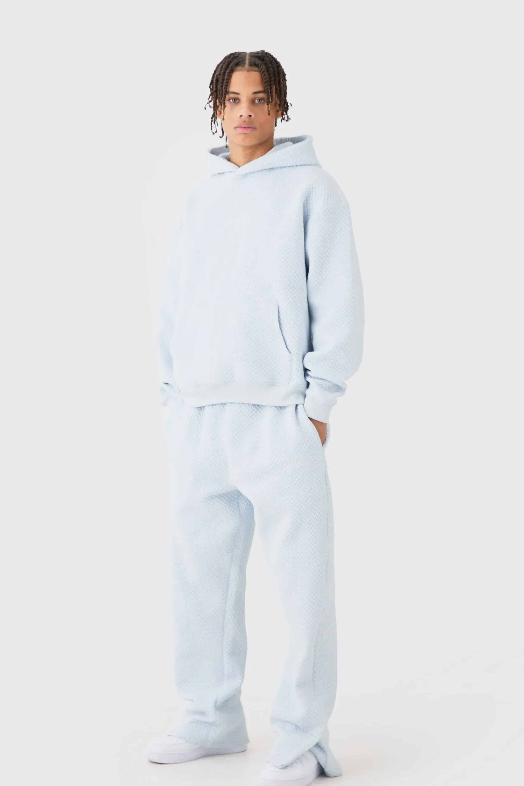 Oversized Boxy Jacquard Quilted Embroided Hooded Tracksuit | BoohooMAN UK