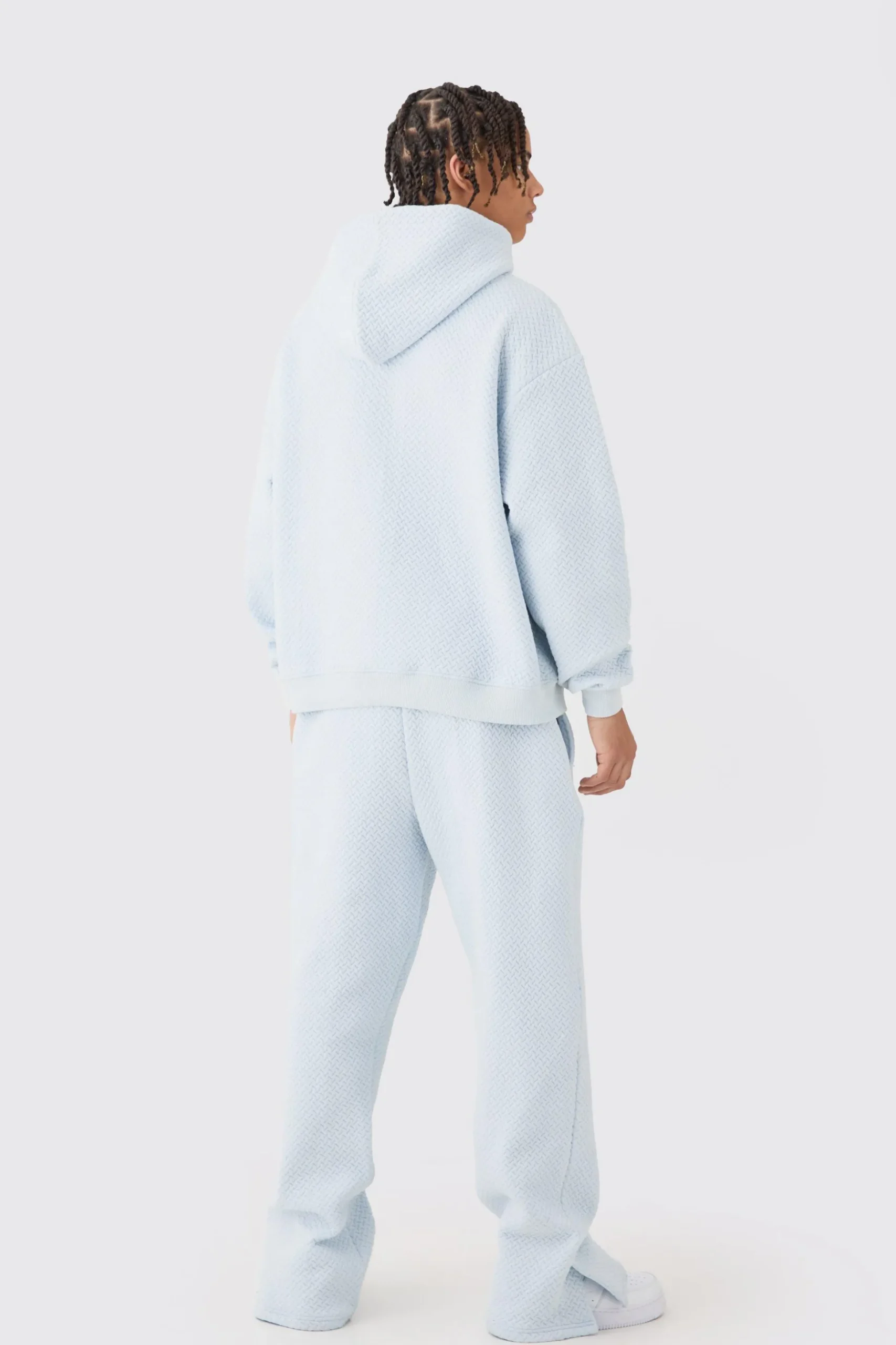 Oversized Boxy Jacquard Quilted Embroided Hooded Tracksuit | BoohooMAN UK