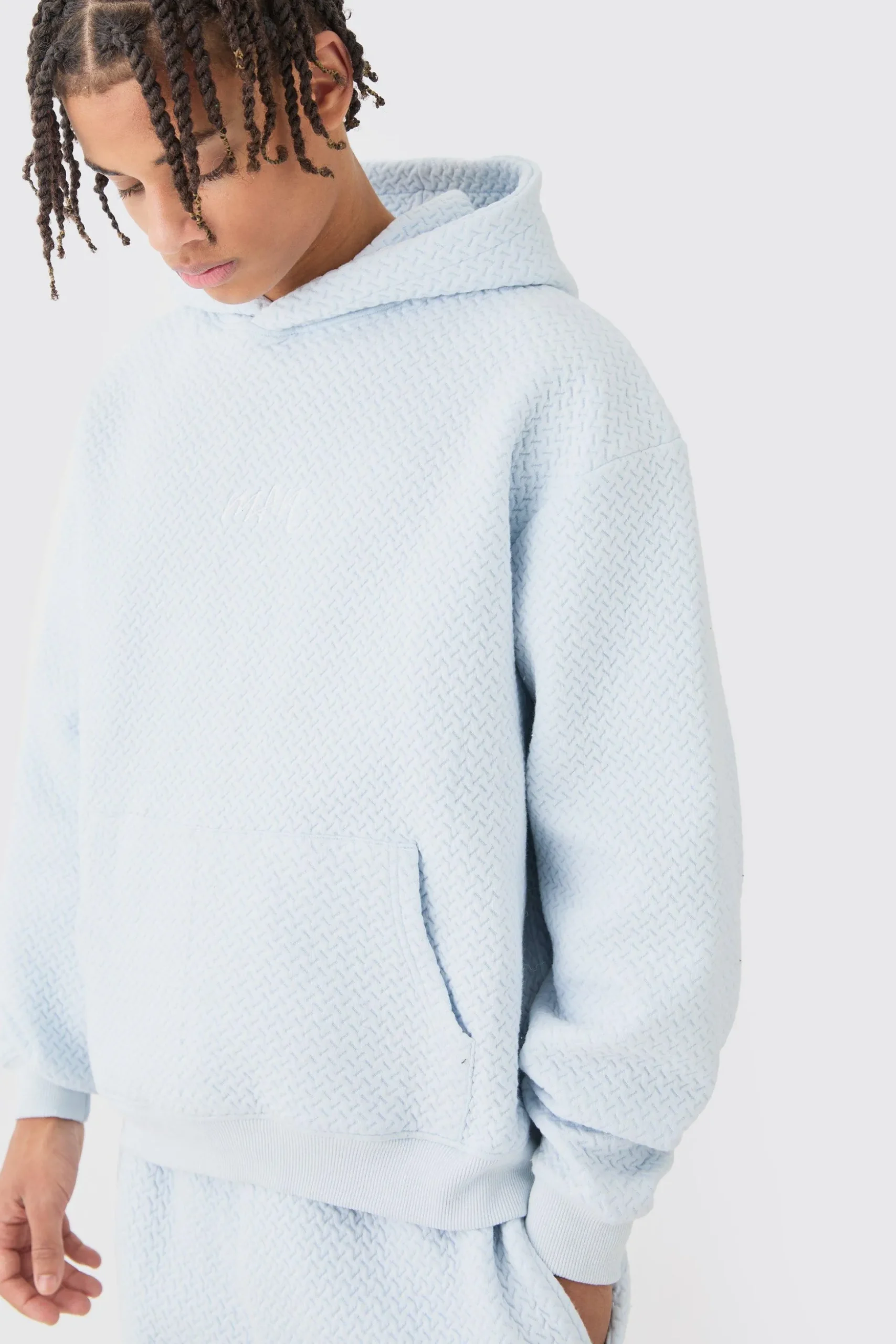 Oversized Boxy Jacquard Quilted Embroided Hooded Tracksuit | BoohooMAN UK