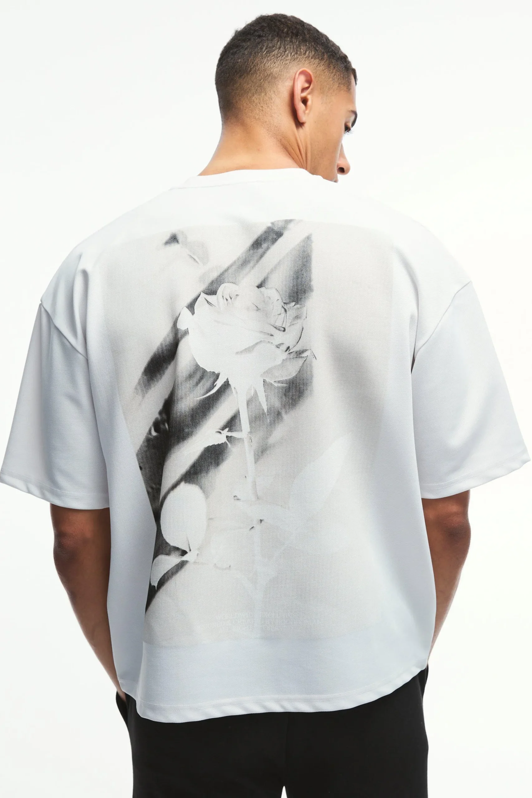 Oversized Boxy Jersey Twill Rose Print T-shirt | BoohooMAN UK