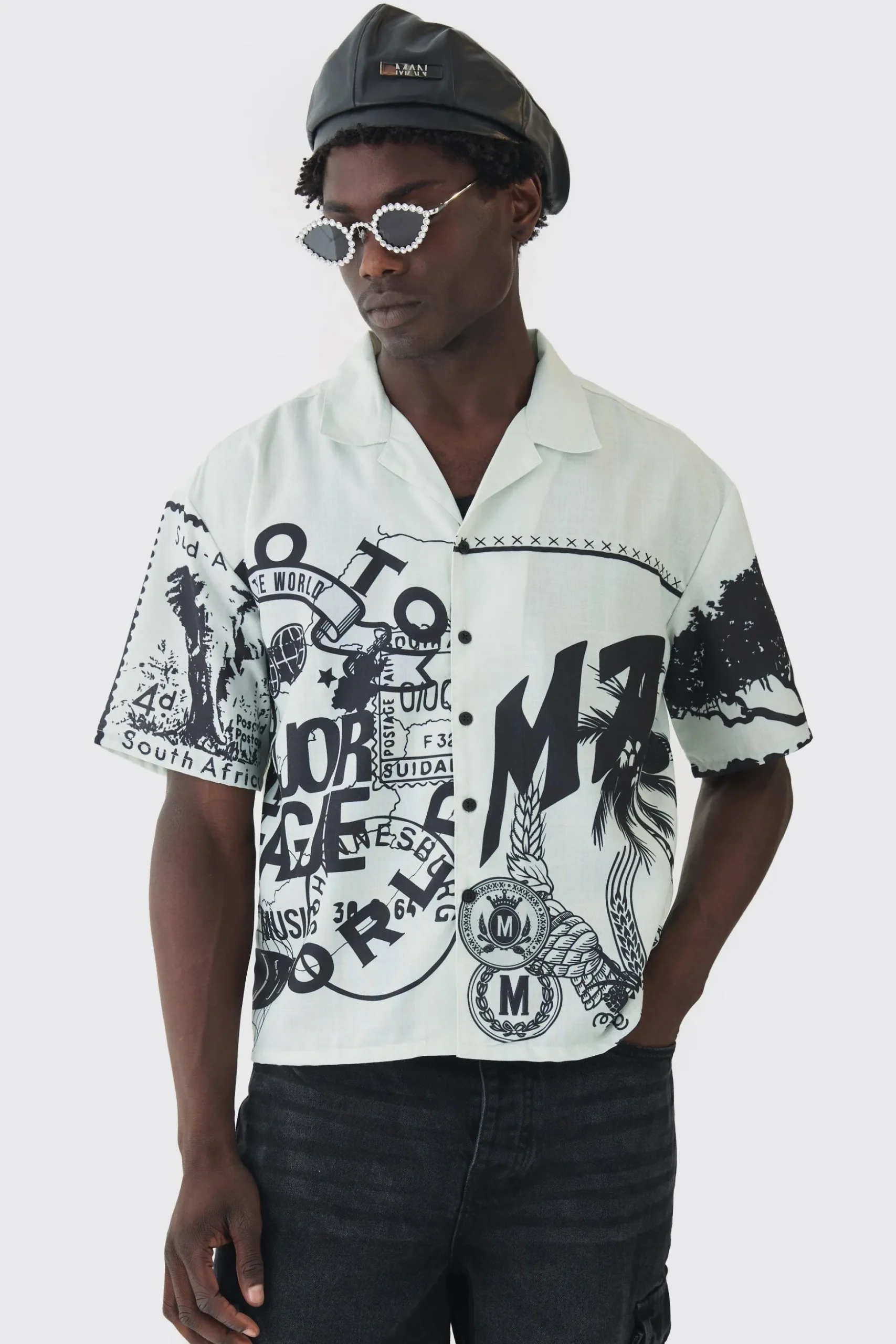 Oversized Boxy Major League Contrast Embroidery Shirt | BoohooMAN UK