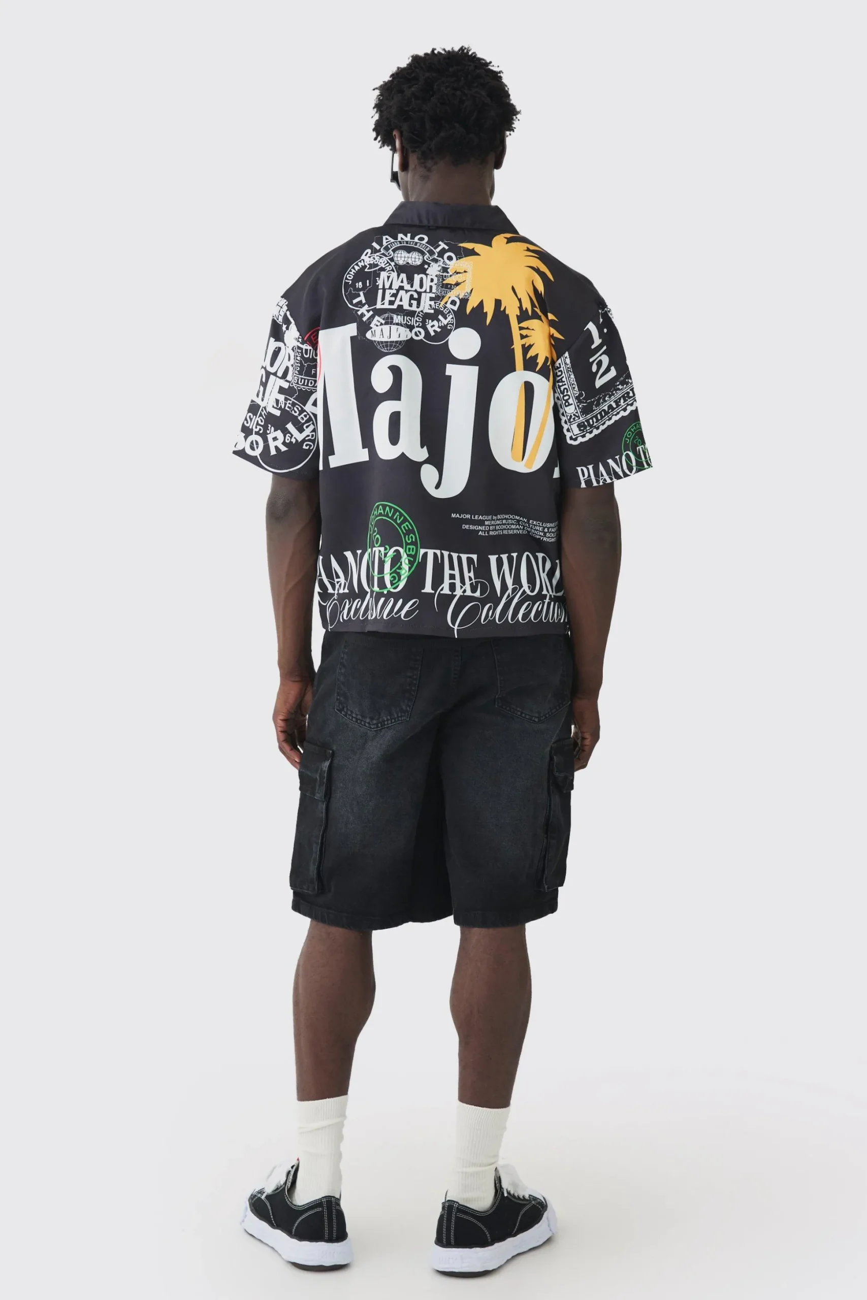 Oversized Boxy Major Print Satin Shirt | BoohooMAN UK