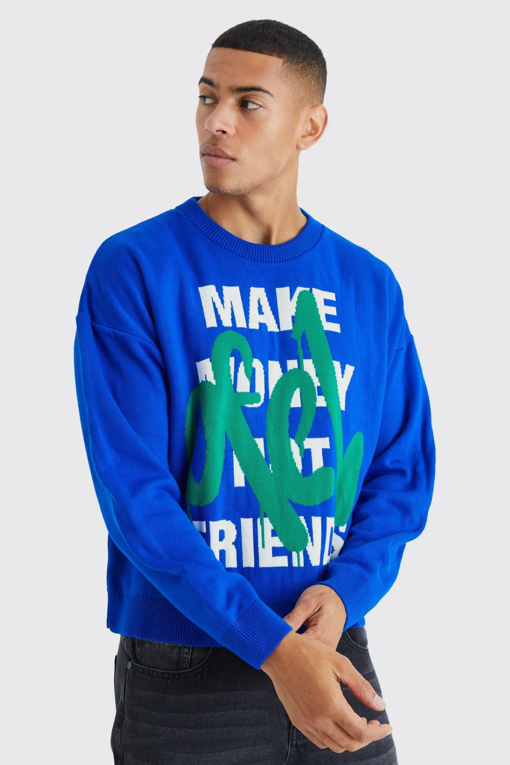 Oversized Boxy Make Money Knit Jumper | BoohooMAN UK