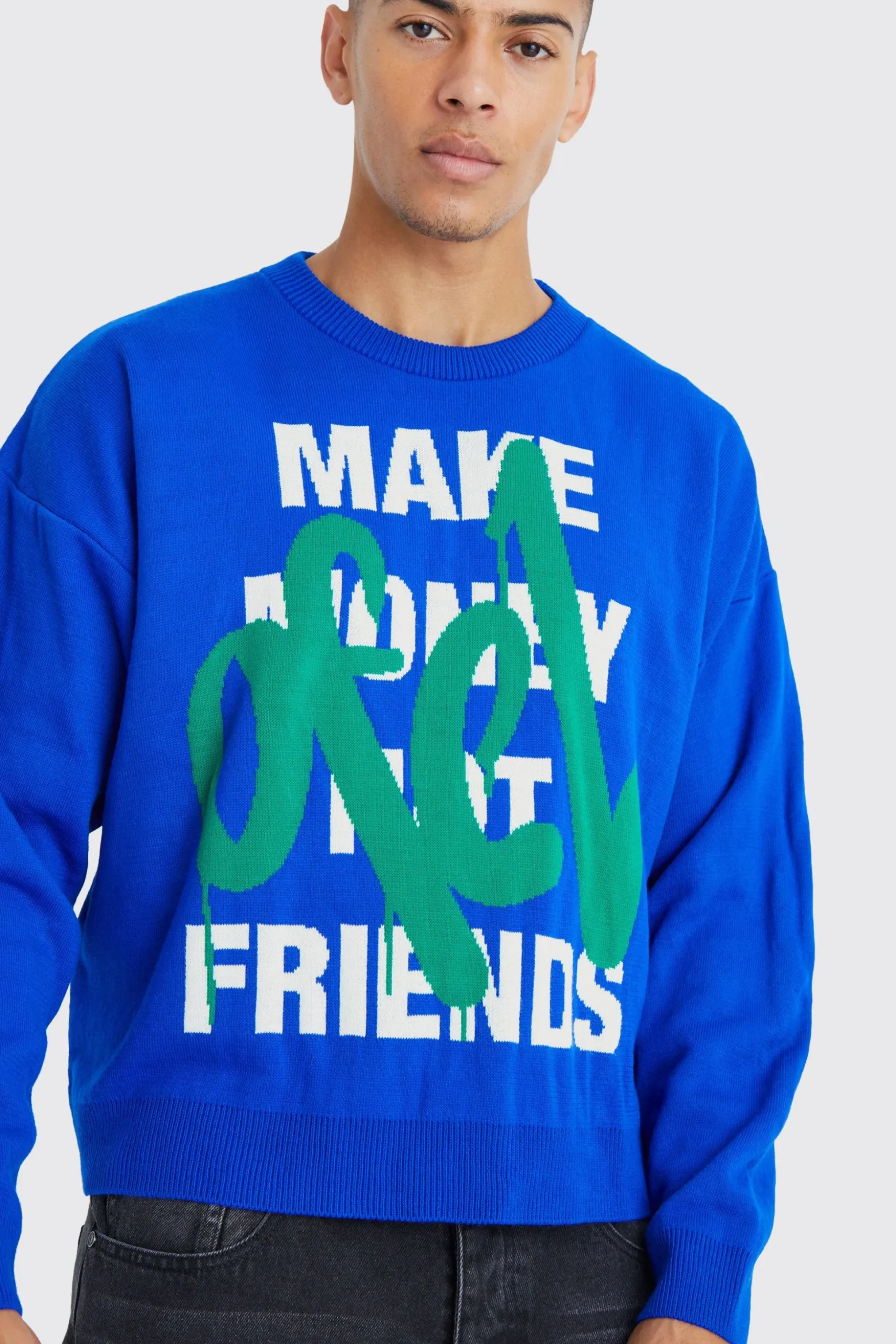 Oversized Boxy Make Money Knit Jumper | BoohooMAN UK