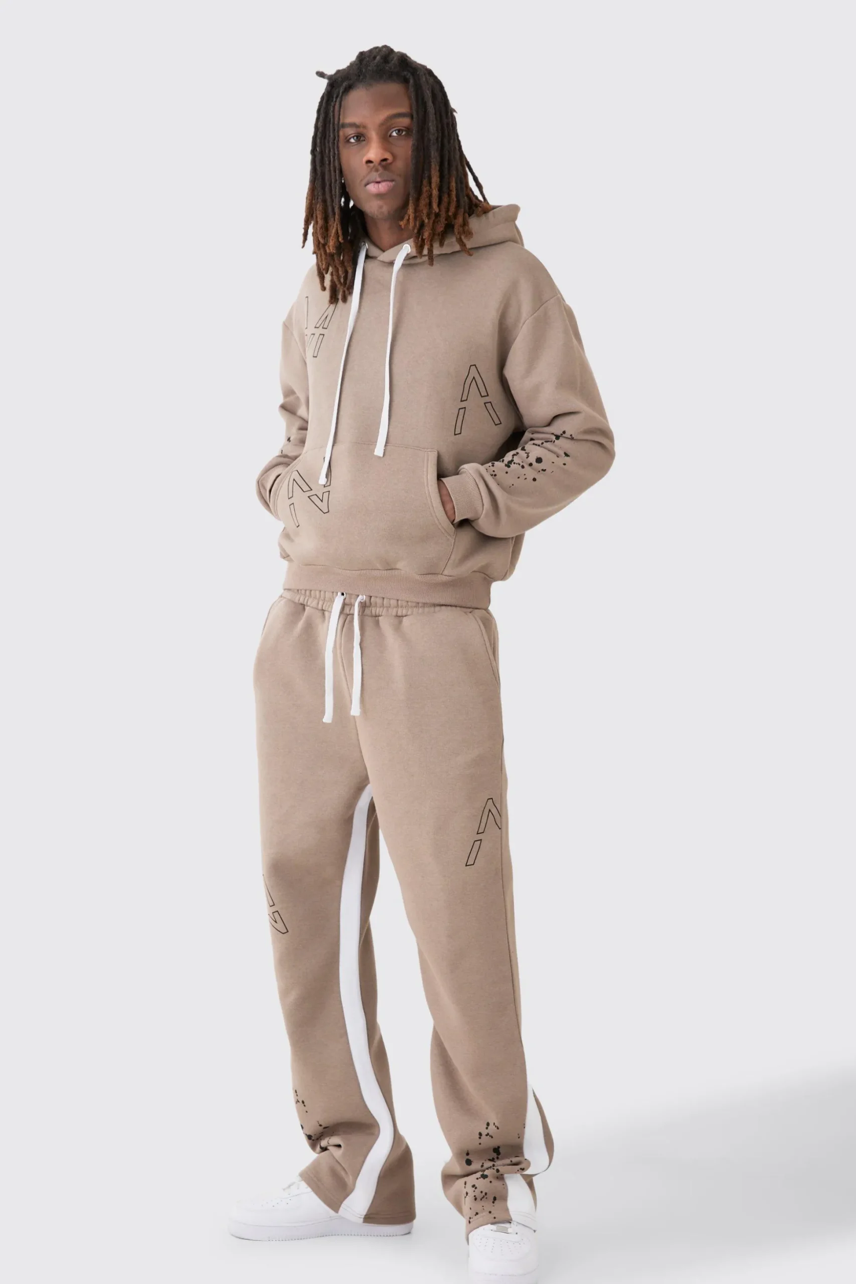 Oversized Boxy Man Dash Paint Splatter Gusset Tracksuit | BoohooMAN UK