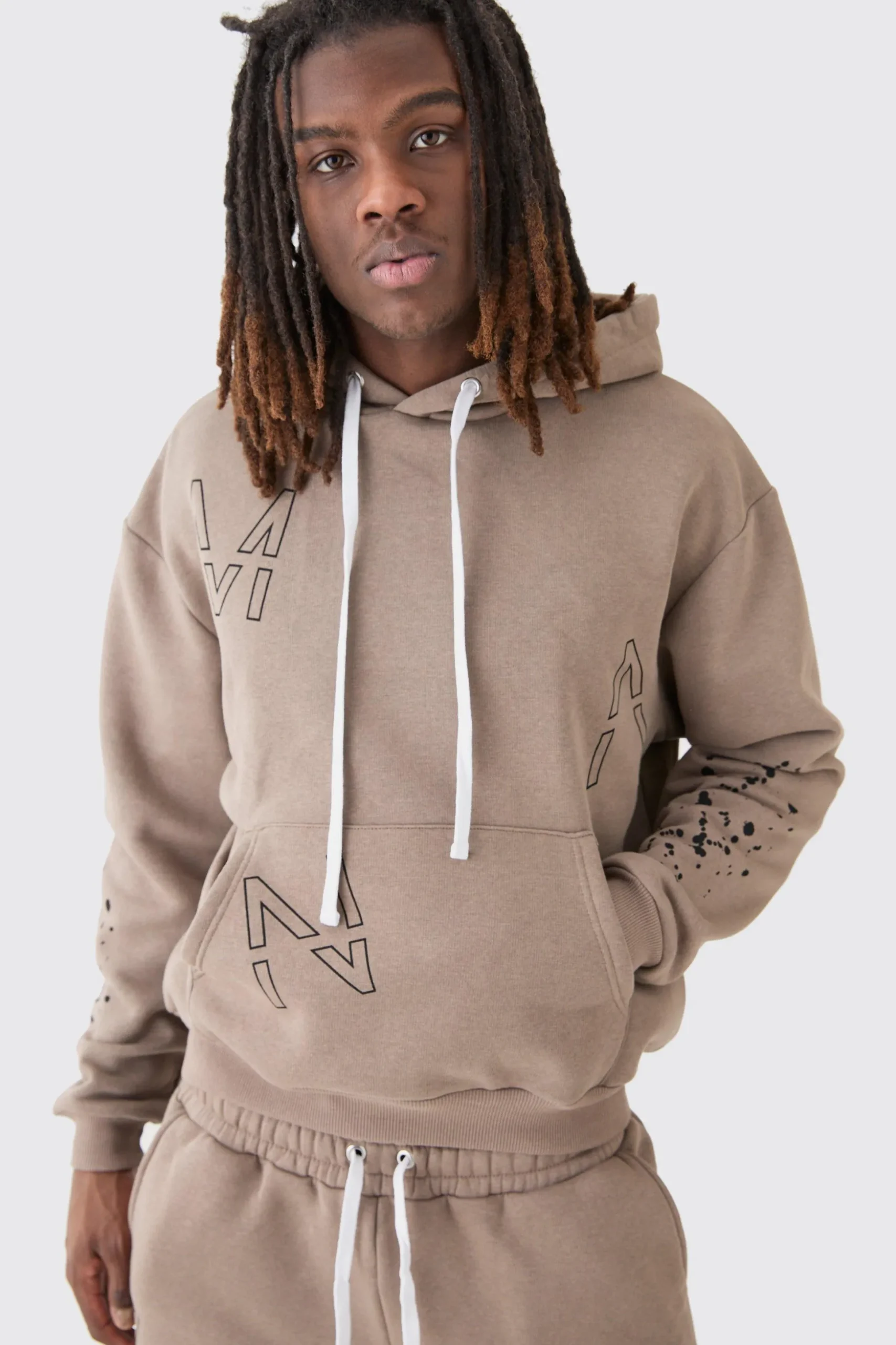 Oversized Boxy Man Dash Paint Splatter Gusset Tracksuit | BoohooMAN UK