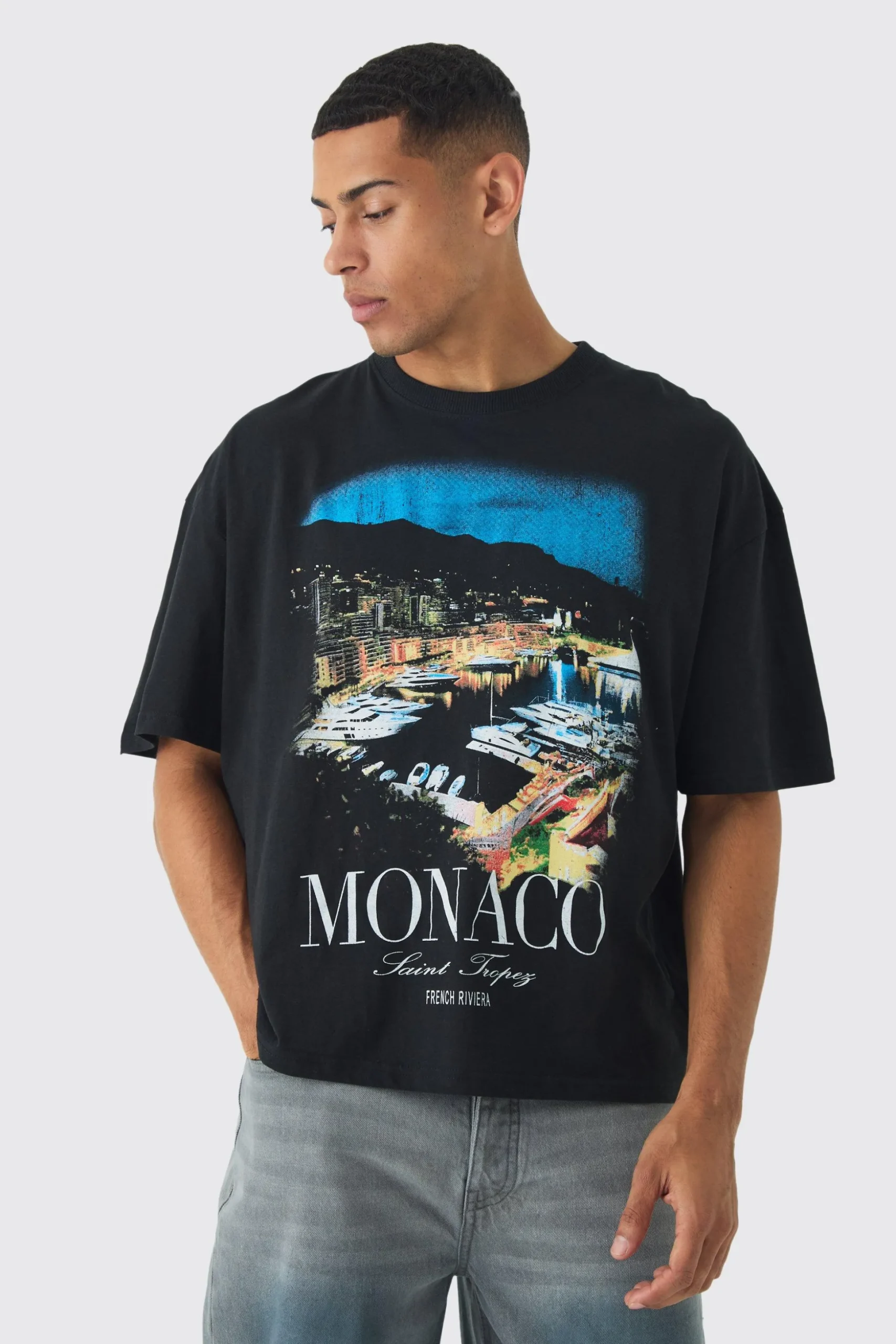Oversized Boxy Monaco Saint Tropez Graphic T-shirt | BoohooMAN UK