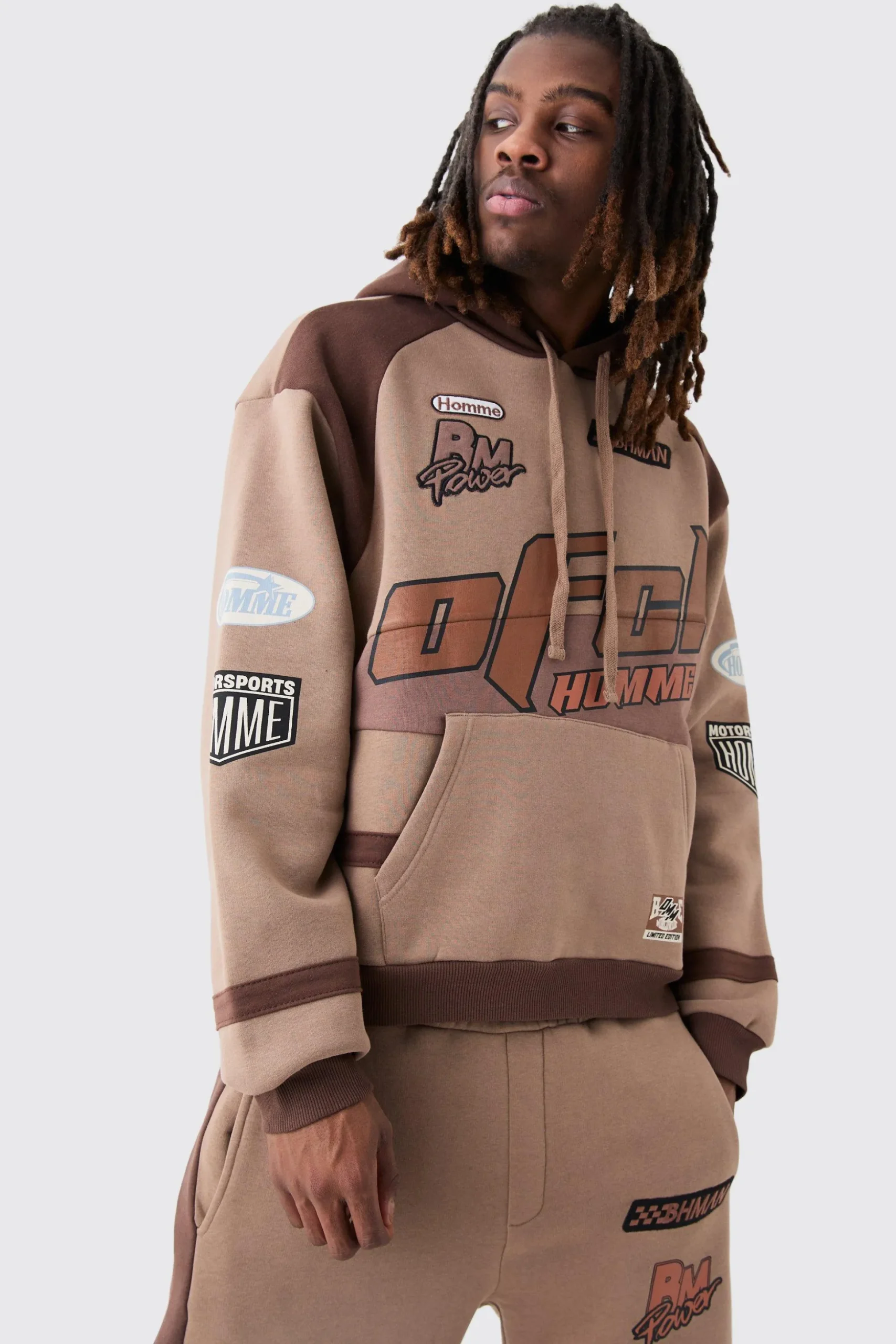 Oversized Boxy Moto Applique Hoodie | BoohooMAN UK