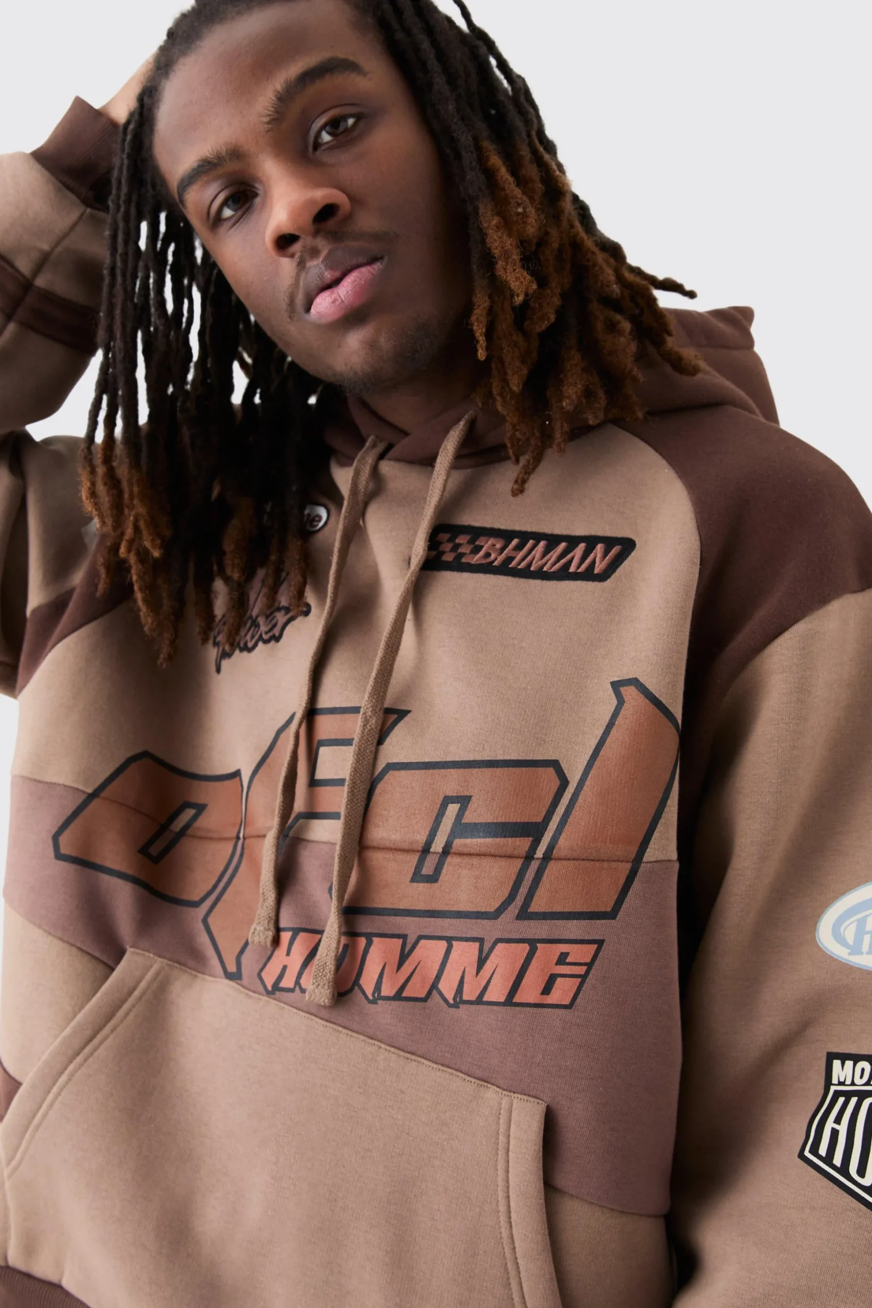 Oversized Boxy Moto Applique Hoodie | BoohooMAN UK