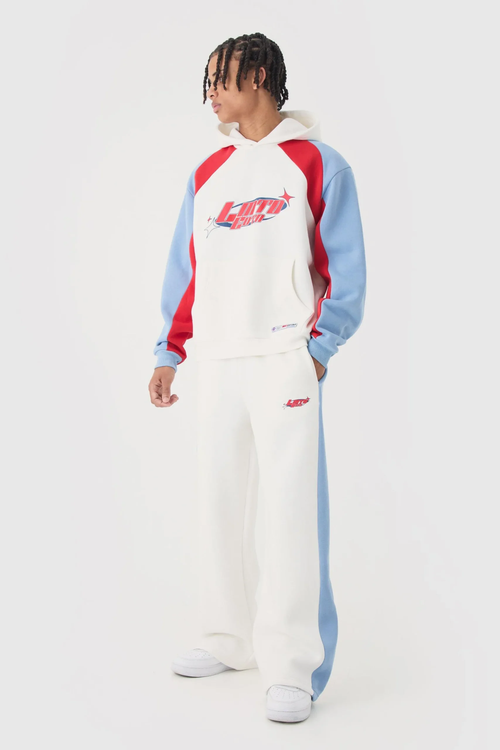 Oversized Boxy Moto Colour Block Hooded Tracksuit | BoohooMAN UK