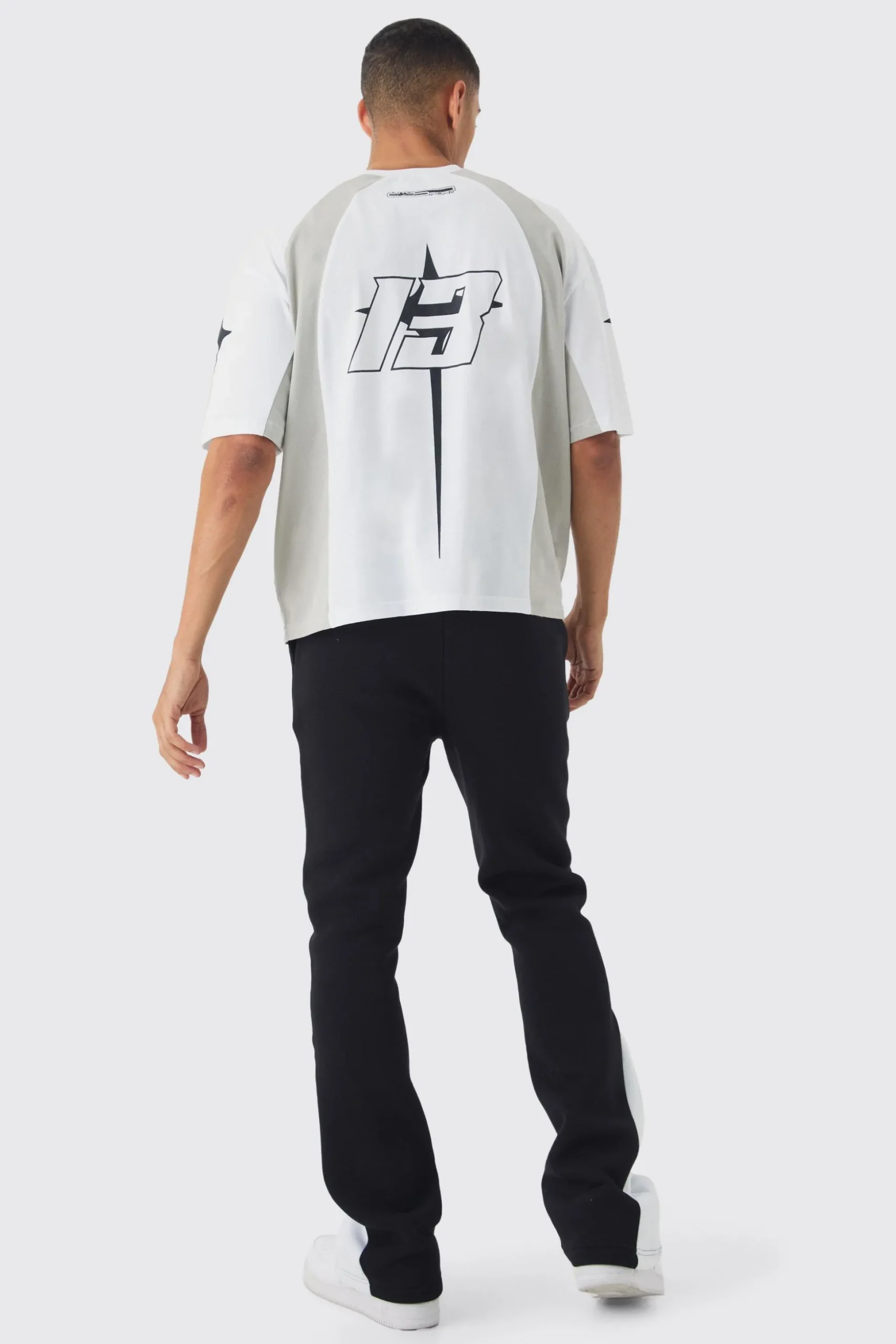 Oversized Boxy Moto Homme Star Panel T-Shirt | BoohooMAN UK