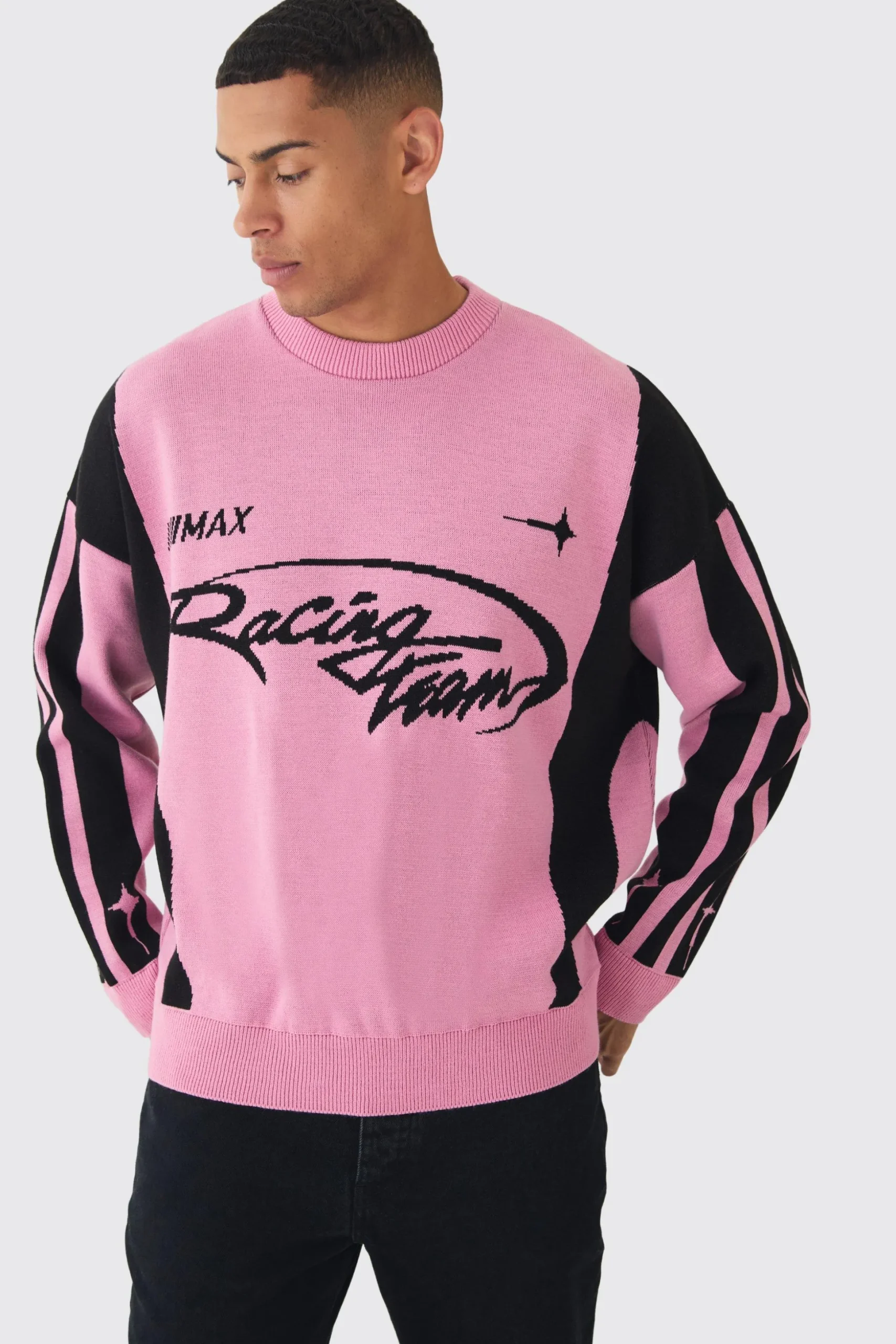 Oversized Boxy Moto Jumper In Pink | BoohooMAN UK