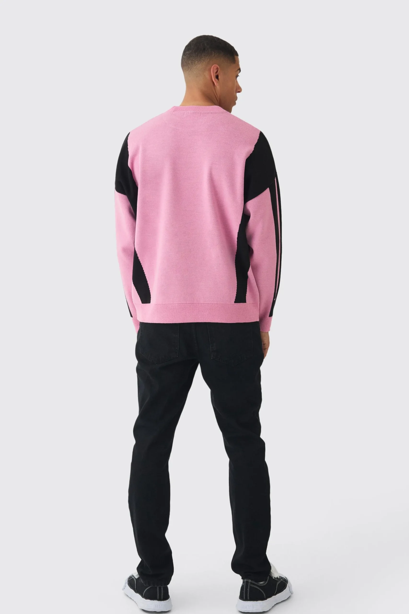 Oversized Boxy Moto Jumper In Pink | BoohooMAN UK