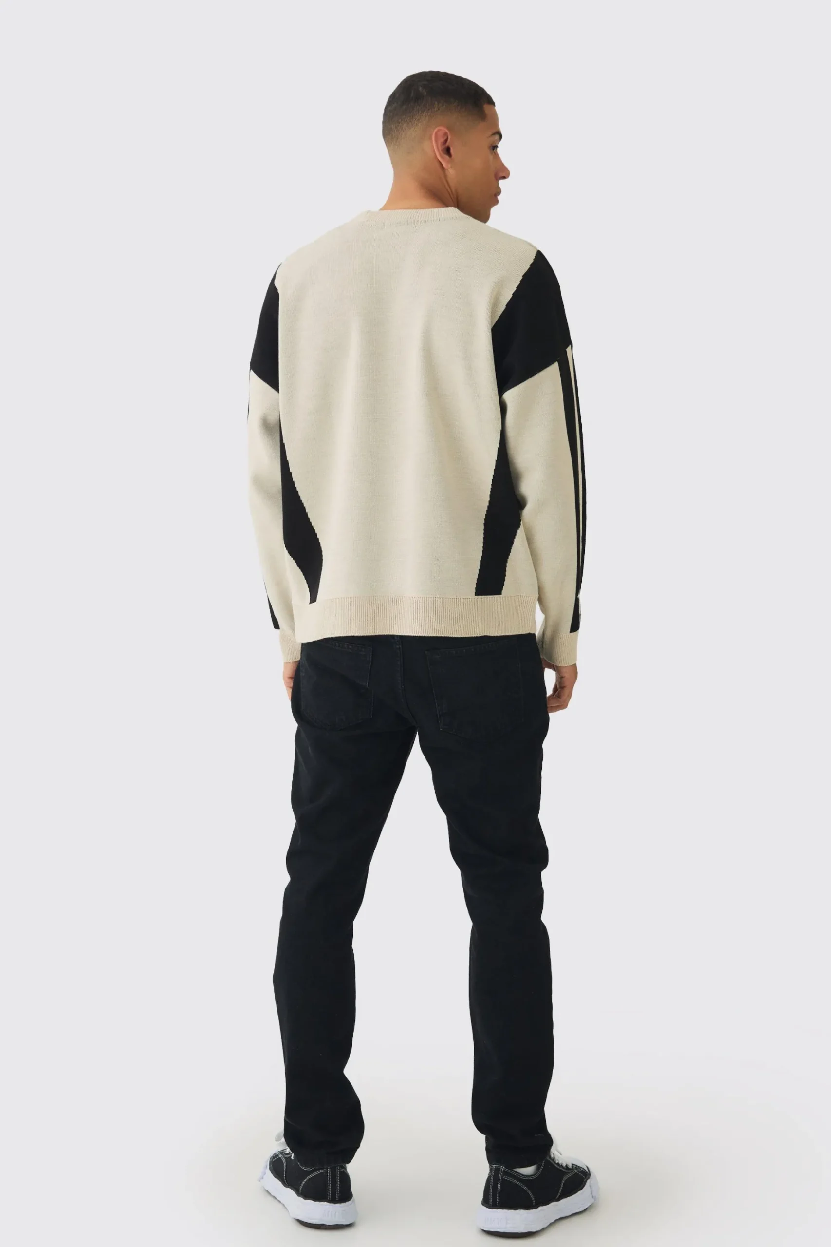 Oversized Boxy Moto Jumper In Stone | BoohooMAN UK