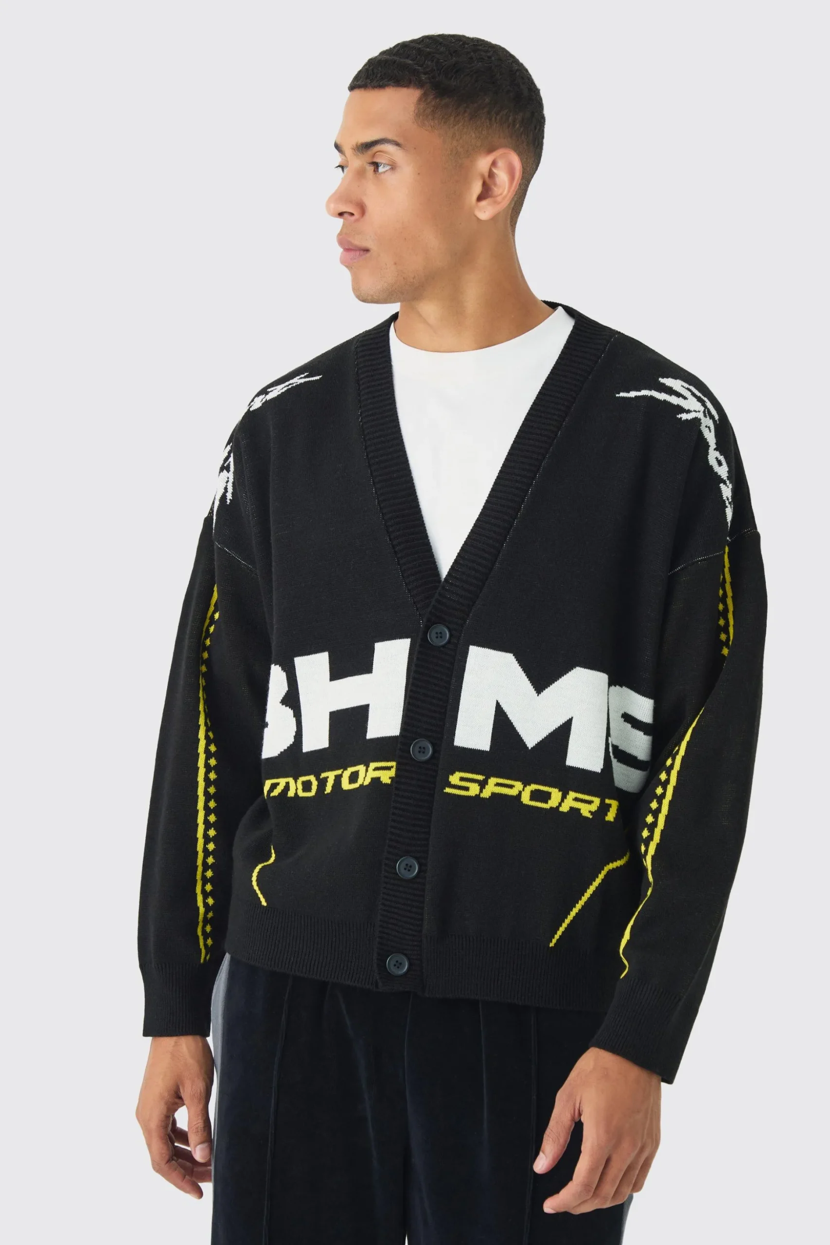 Oversized Boxy Moto Knitted Cardigan | BoohooMAN UK