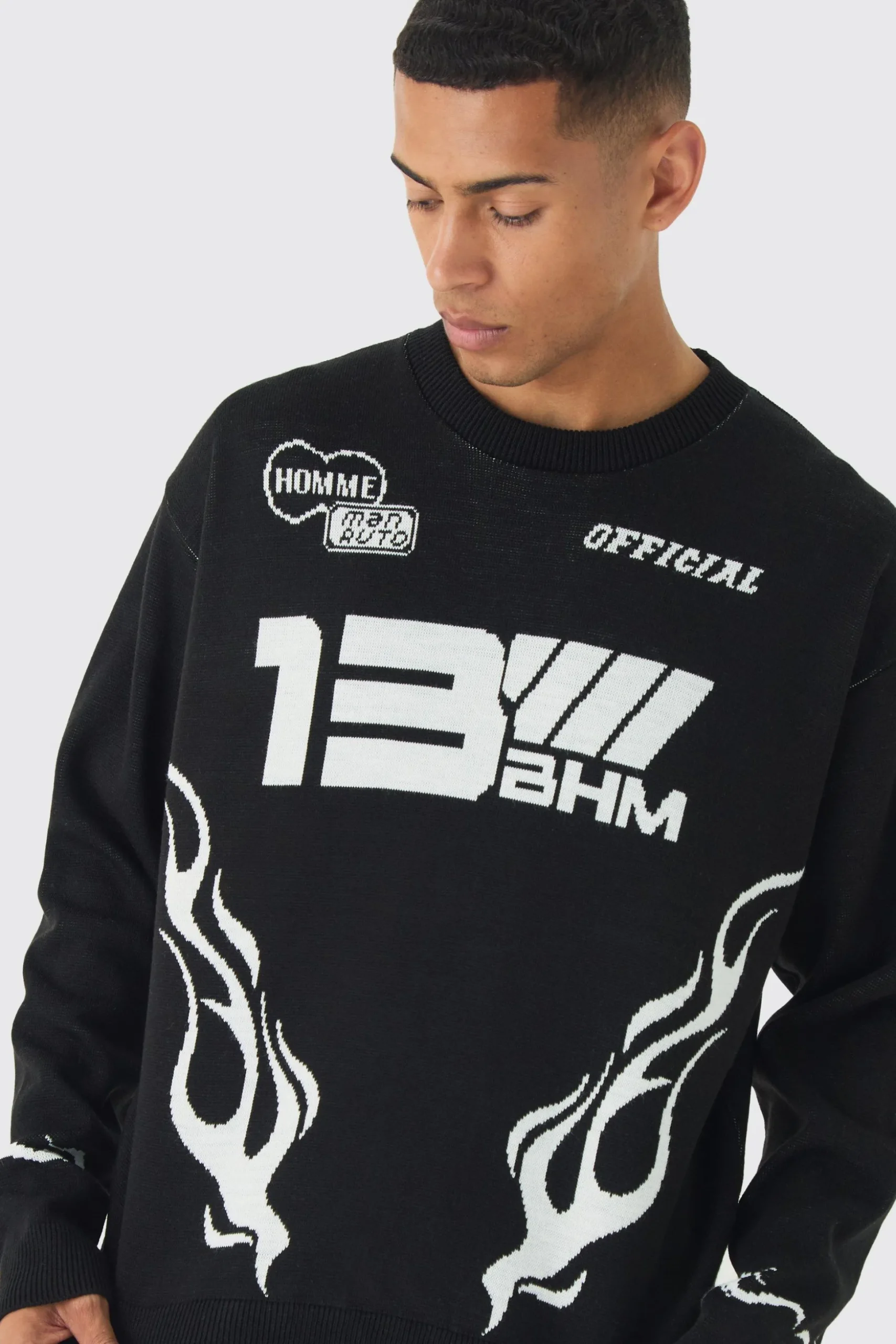 Oversized Boxy Moto Knitted Jumper | BoohooMAN UK