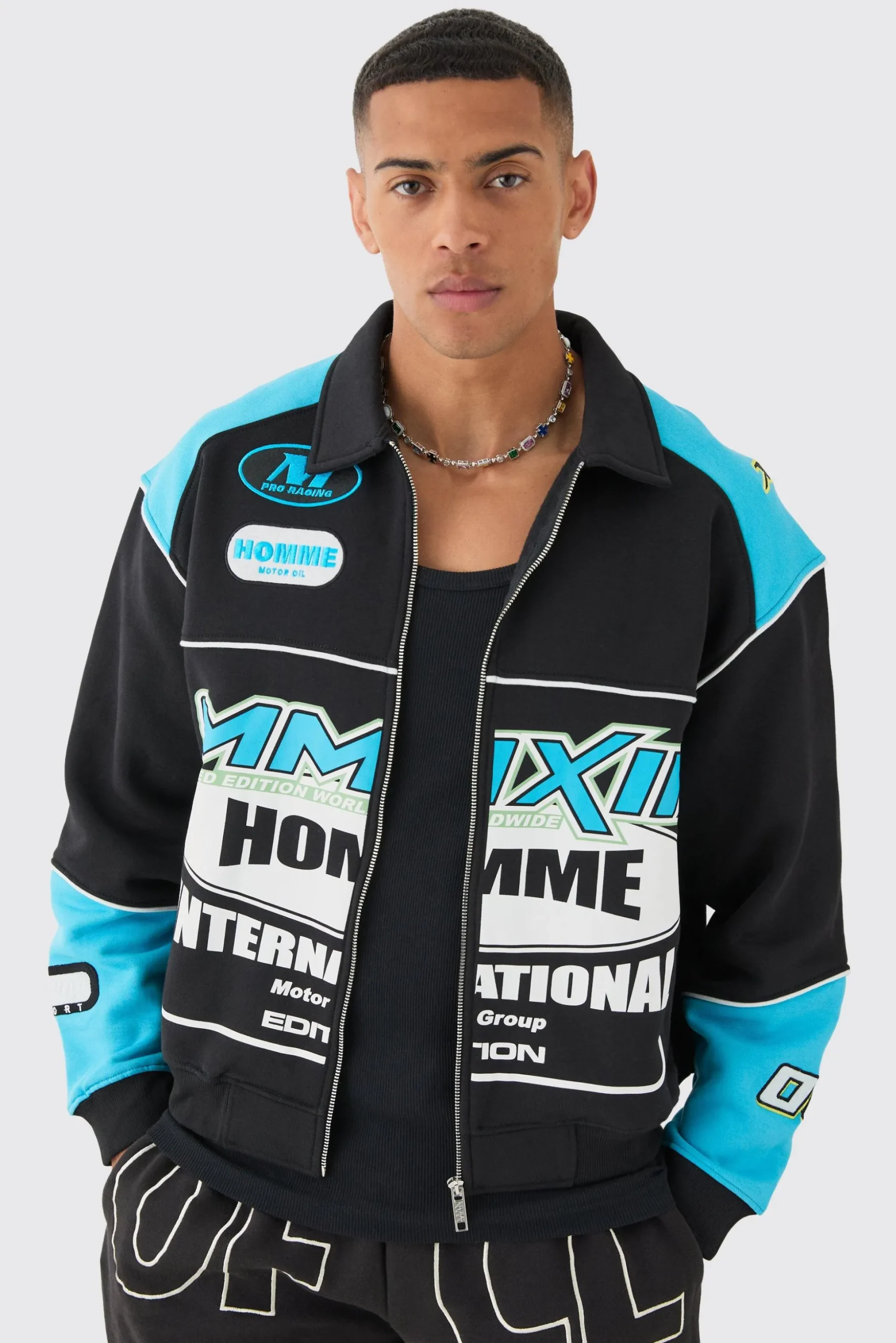 Oversized Boxy Moto Panelled Bomber | BoohooMAN UK