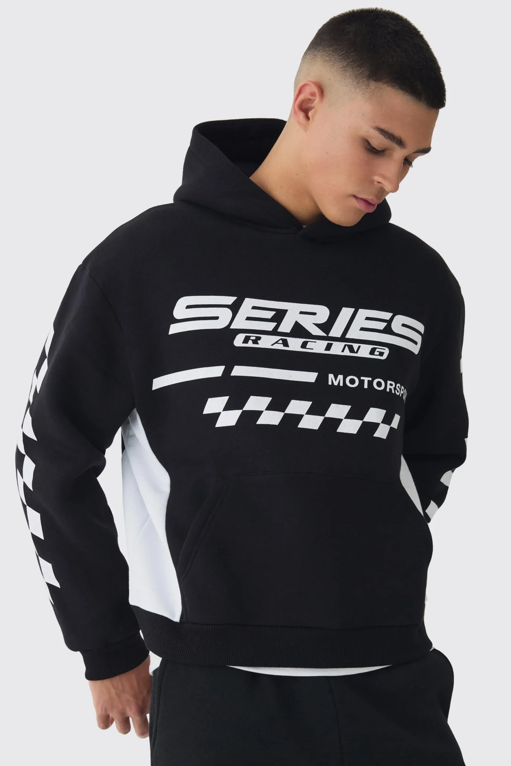 Oversized Boxy Moto Series Hoodie | BoohooMAN UK