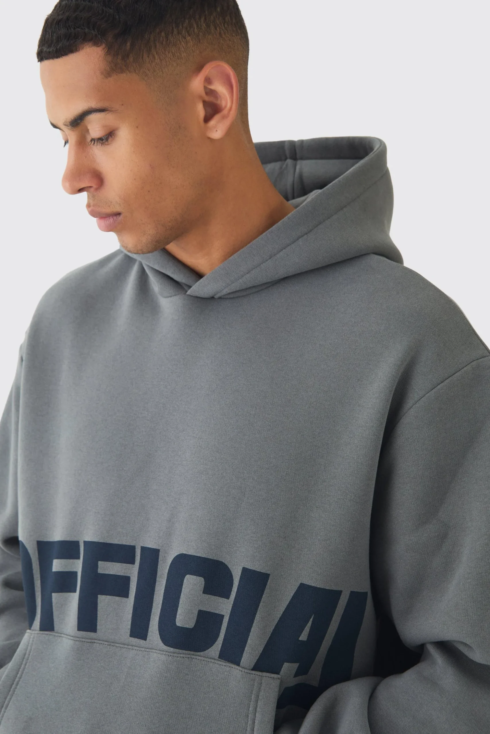 Oversized Boxy Official Graphic Stripe Rib Hoodie | BoohooMAN UK