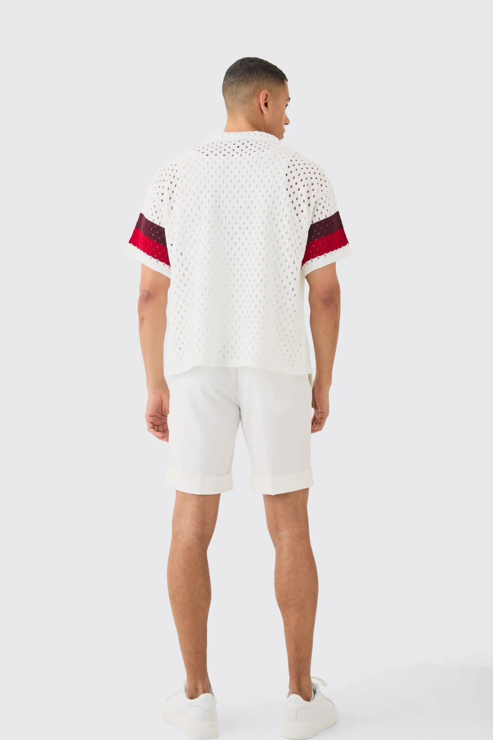 Oversized Boxy Open Stitch Revere Stripe Shirt In White | BoohooMAN UK