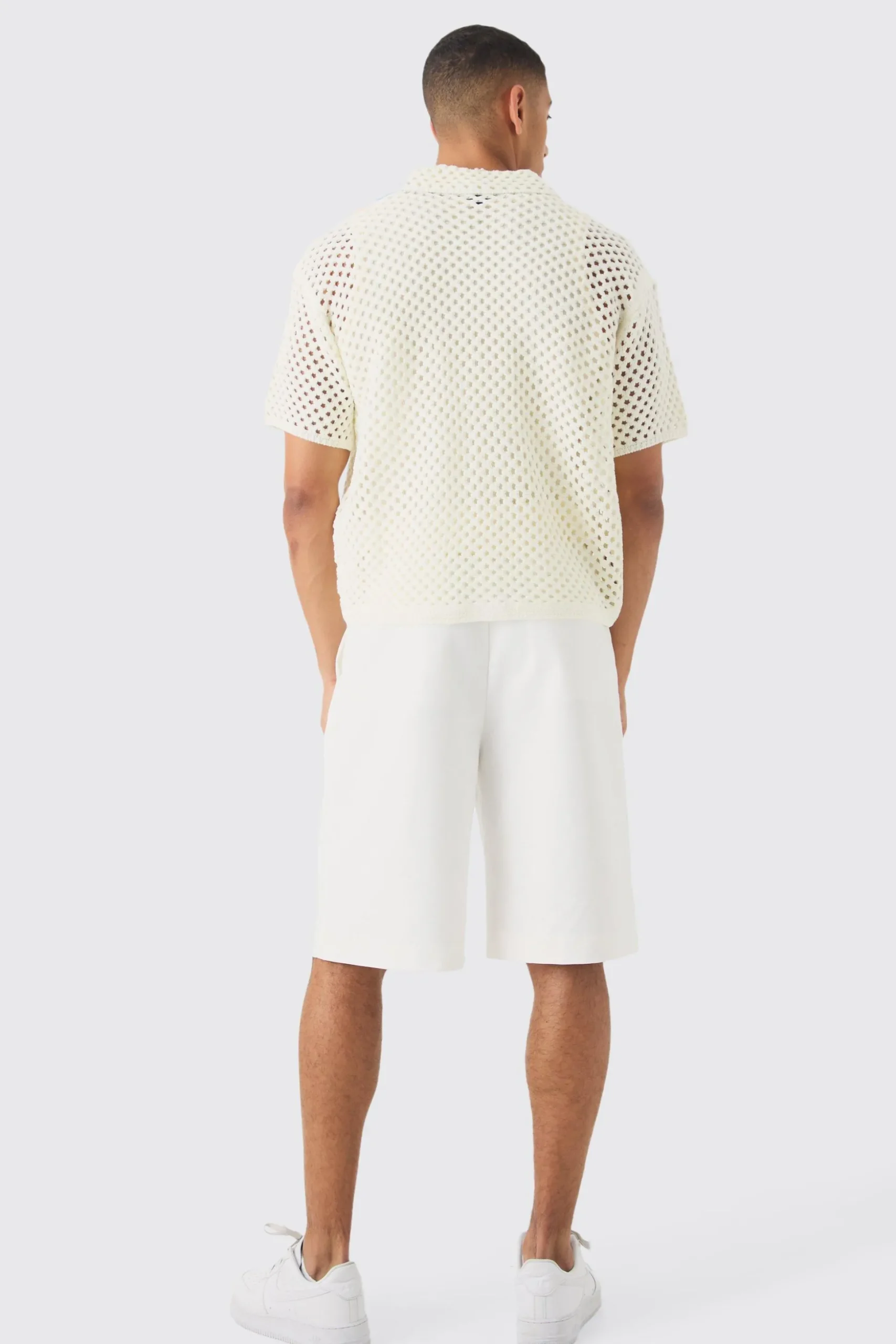 Oversized Boxy Open Stitch Placement Stripe Knit Shirt | BoohooMAN UK