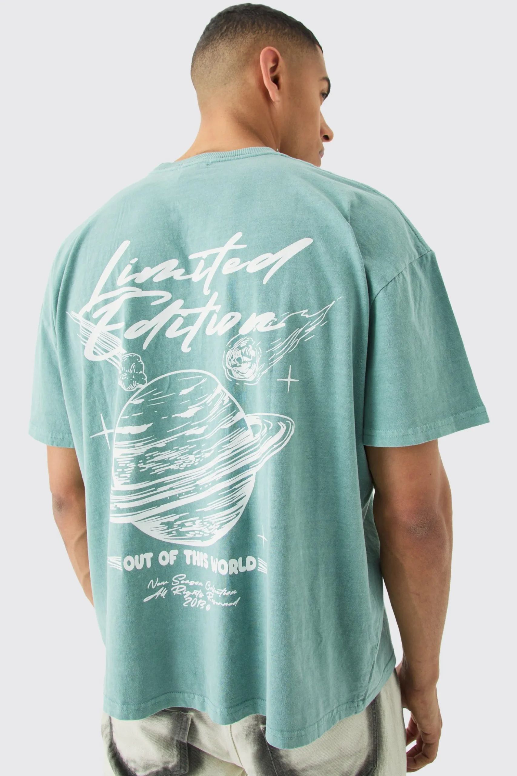 Oversized Boxy Overdye Space Graphic T-shirt | BoohooMAN UK