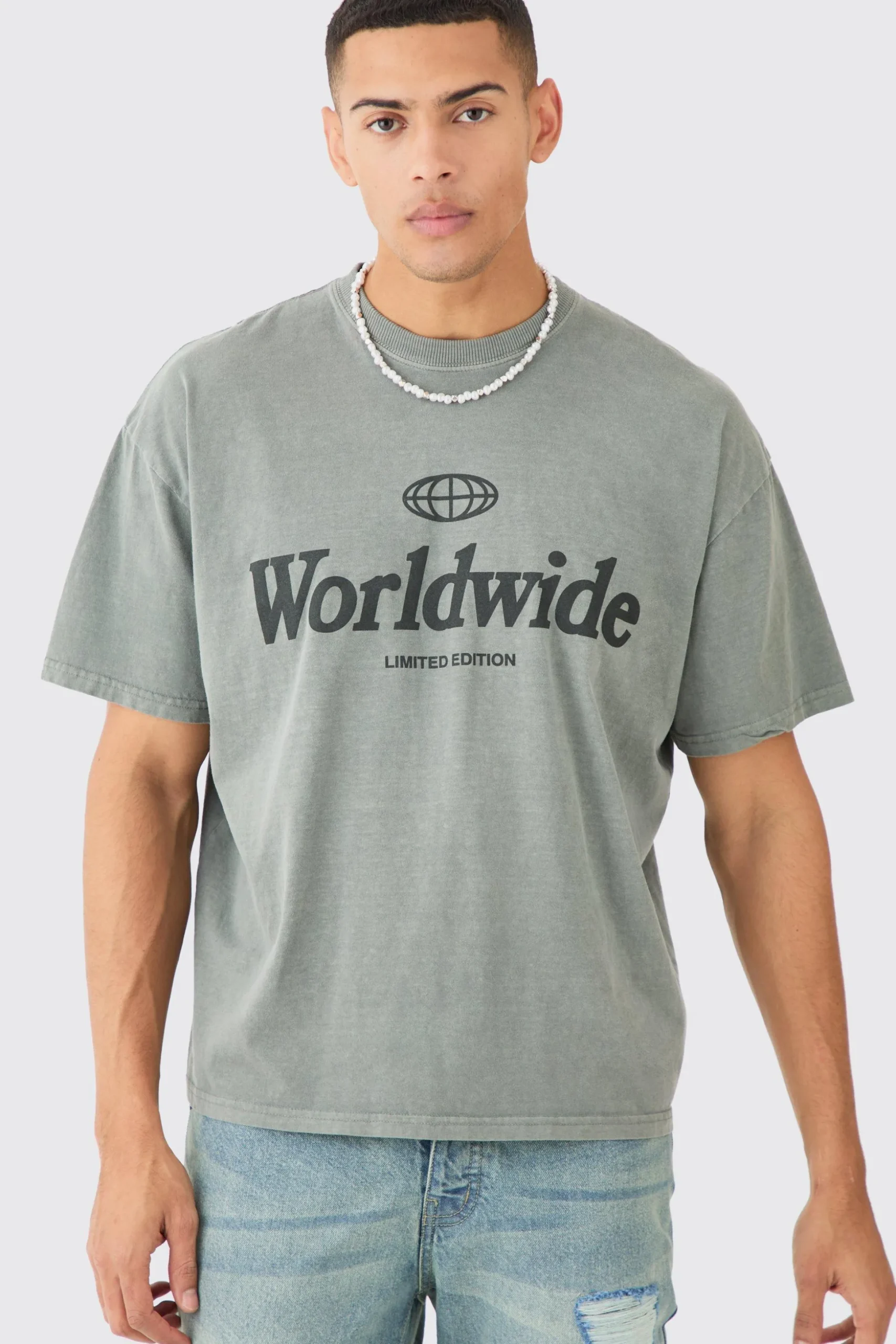 Oversized Boxy Overdye Worldwide T-shirt | BoohooMAN UK