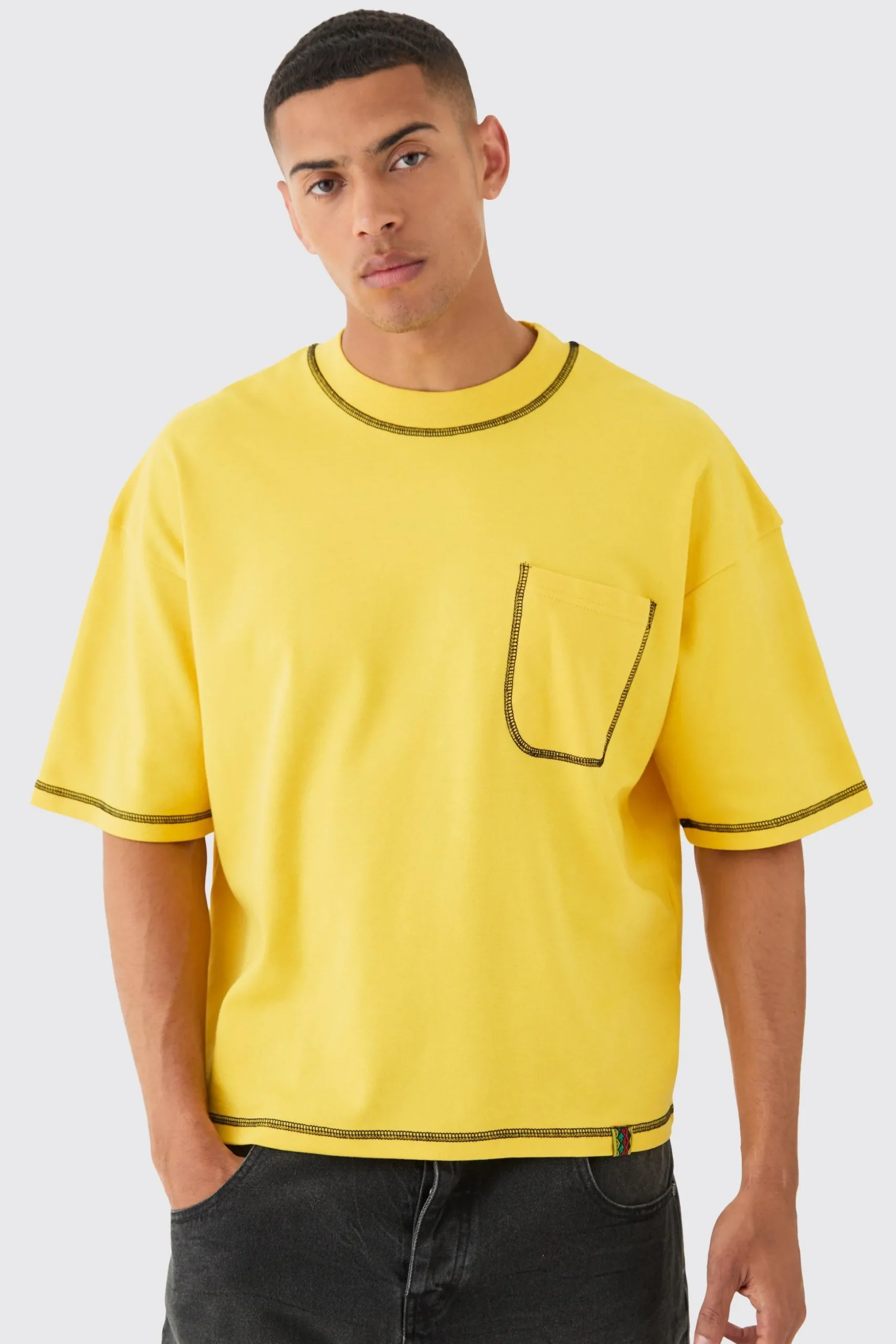 Oversized Boxy Placement Pocket T-shirt | BoohooMAN UK