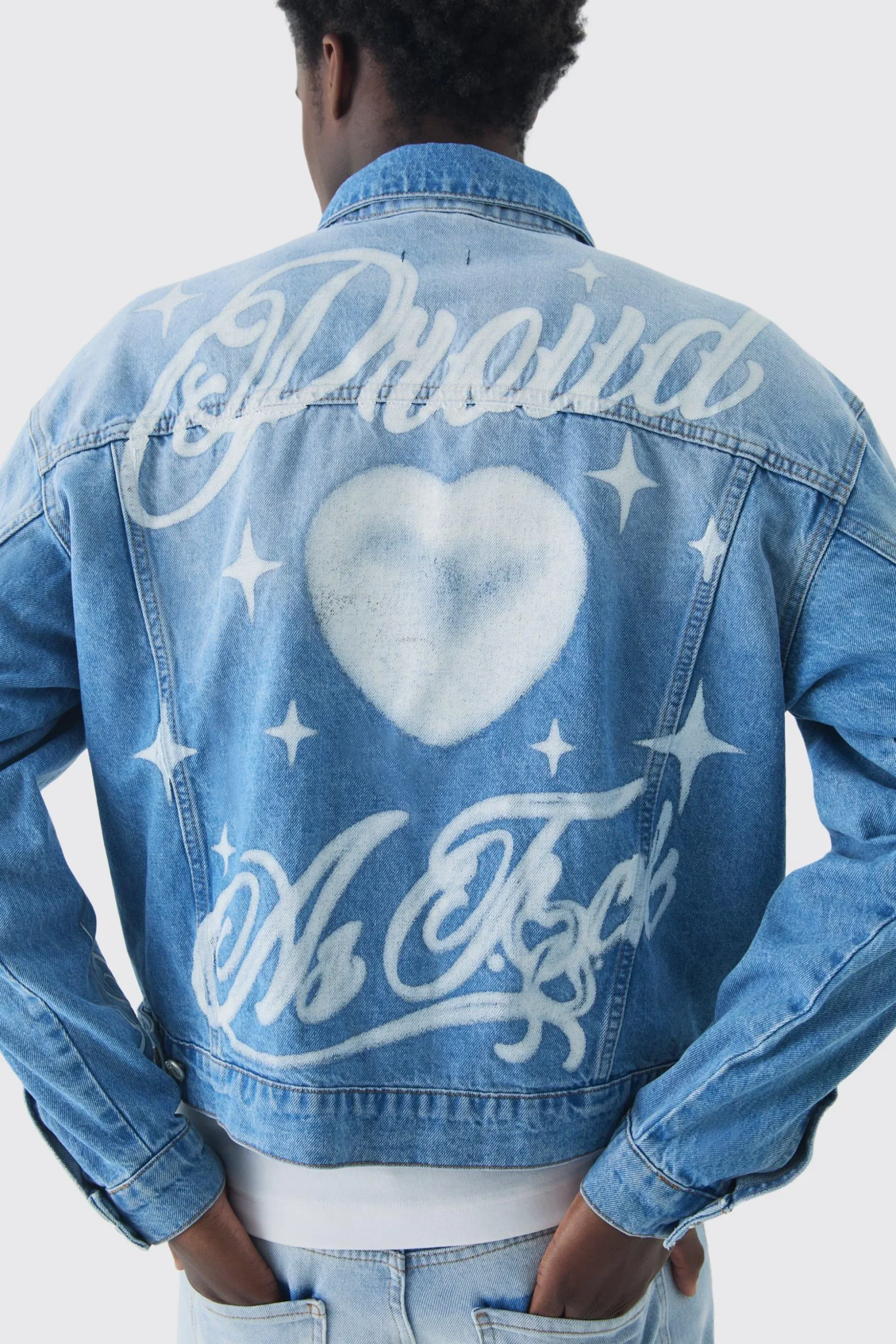Oversized Boxy Pride Printed Denim Jacket | BoohooMAN UK