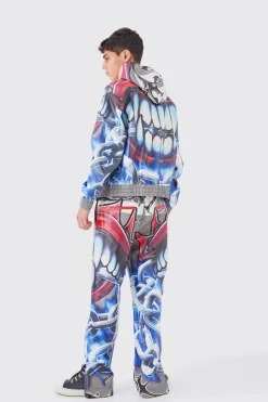Oversized Boxy Printed Pu Hoodie | BoohooMAN UK