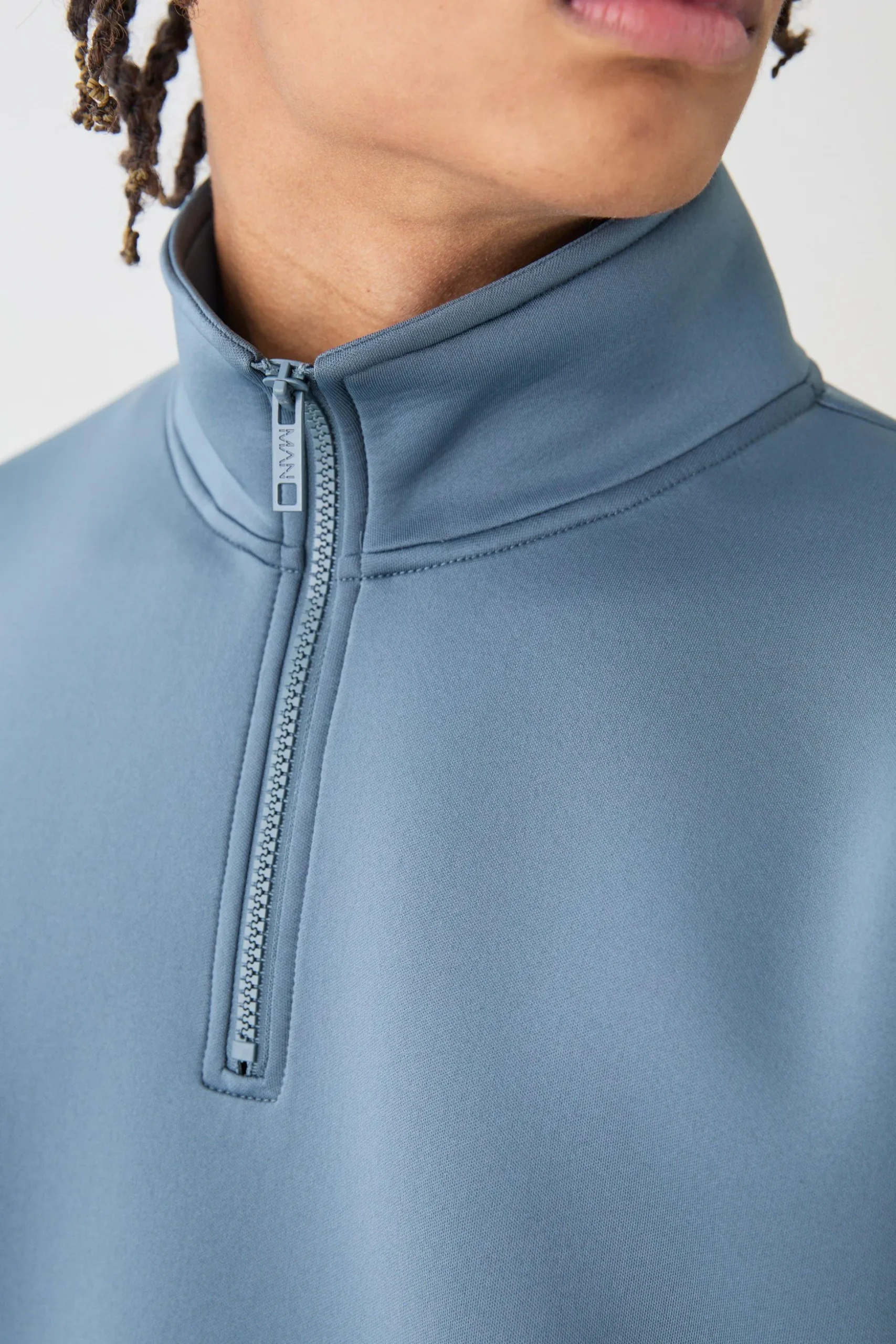 Oversized Boxy Quarter Zip Bonded Scuba Sweater | BoohooMAN UK