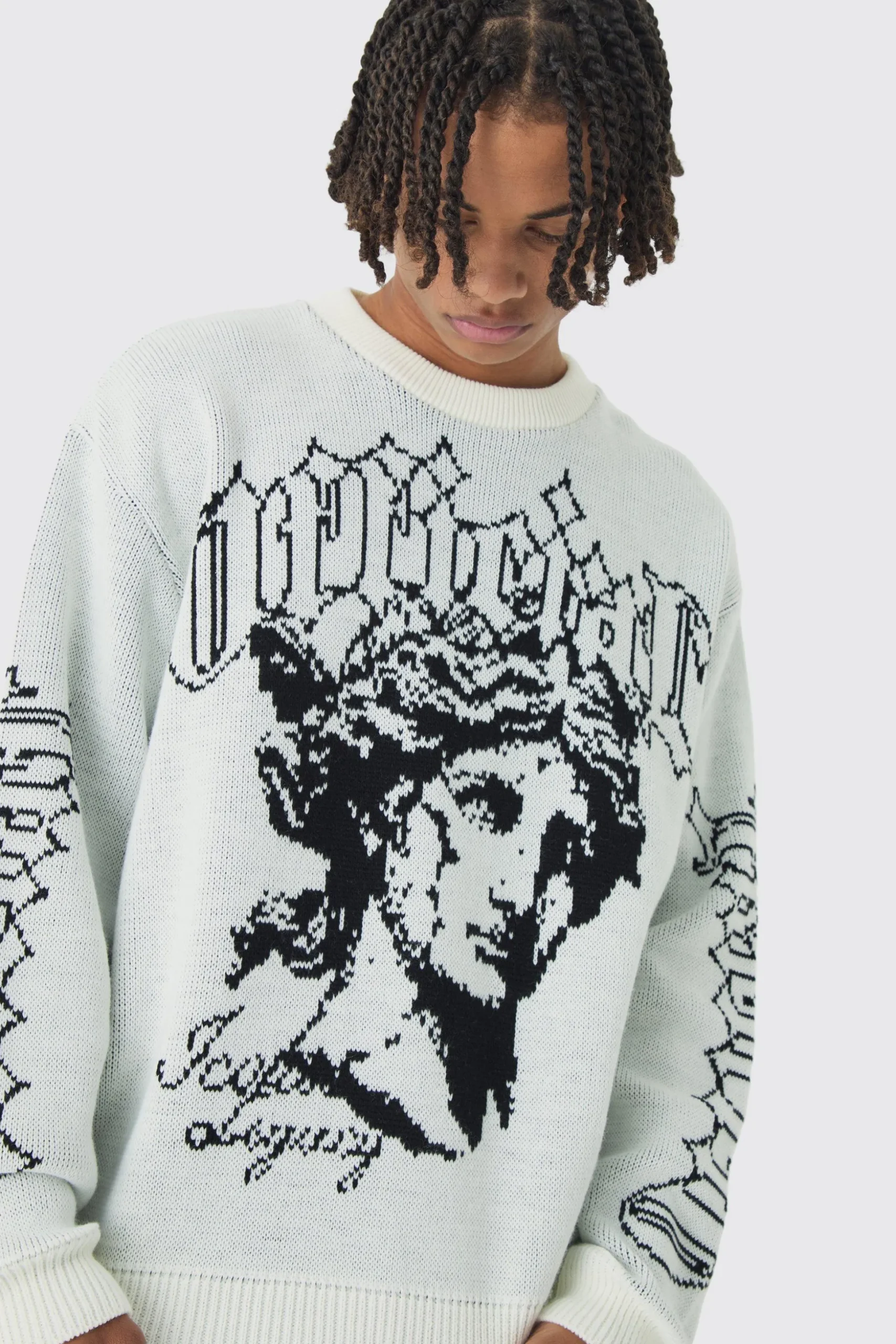 Oversized Boxy Renaissance Jacquard Jumper | BoohooMAN UK