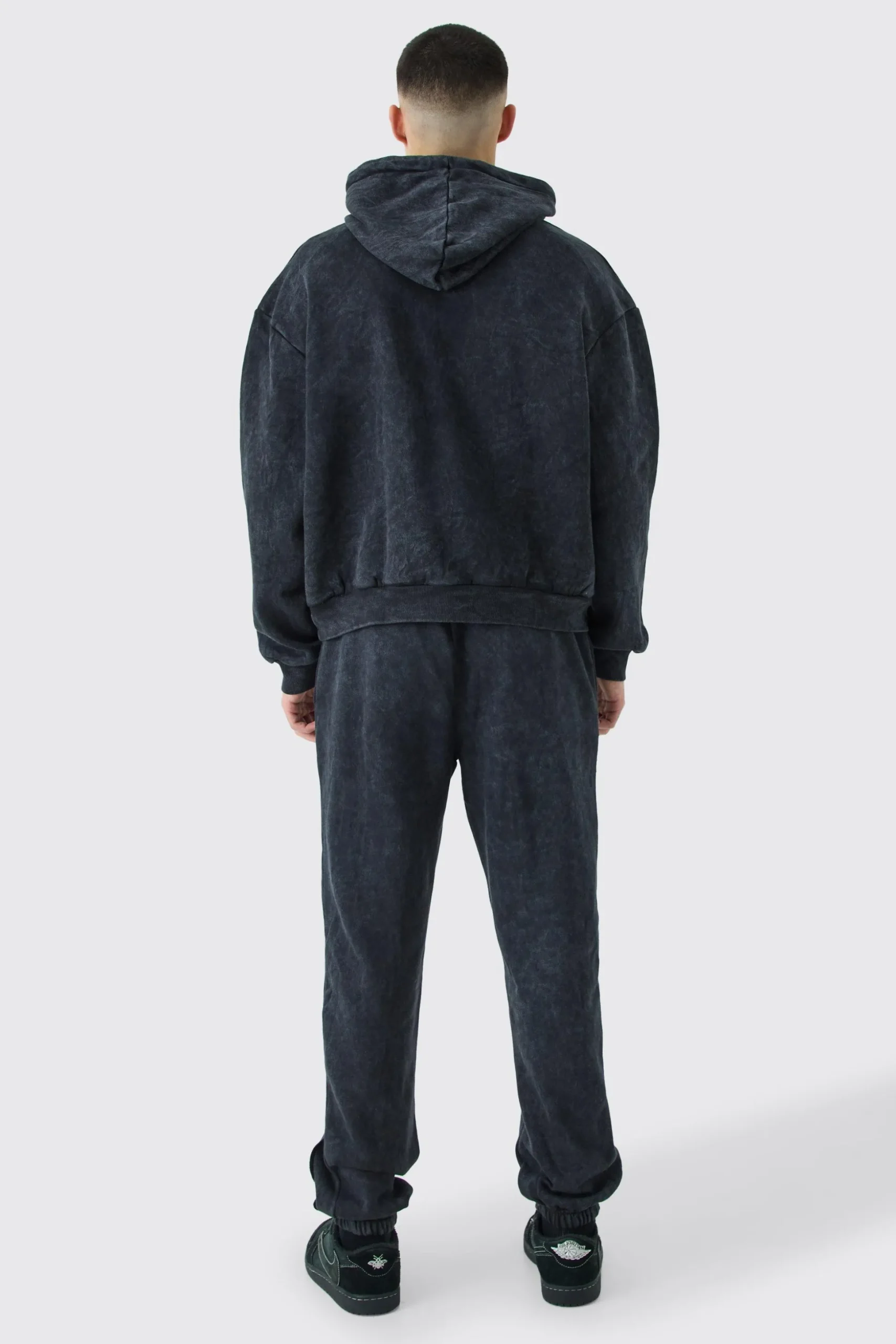 Oversized Boxy Seam Detail Washed Hooded Tracksuit | BoohooMAN UK