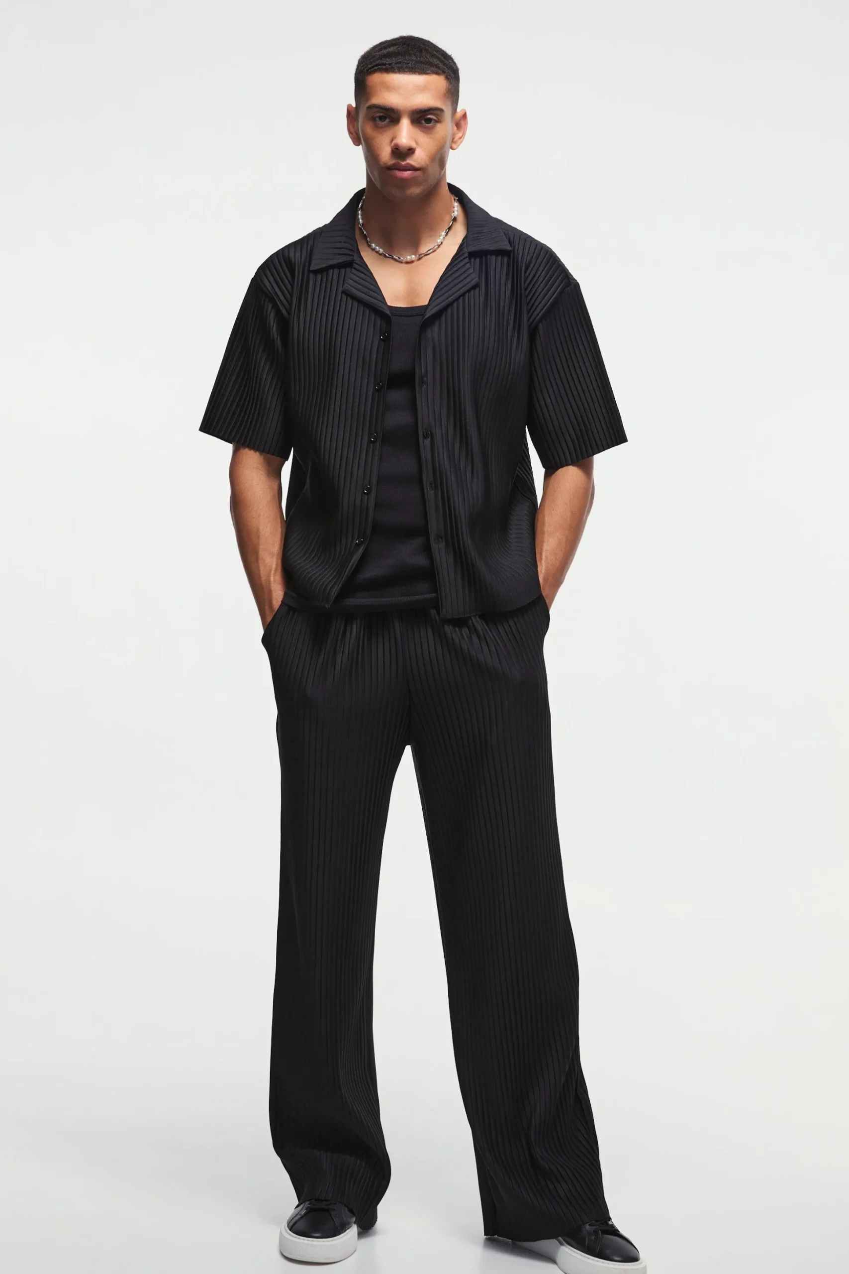 Oversized Boxy Shirt & Straight Pleated Trouser Set | BoohooMAN UK