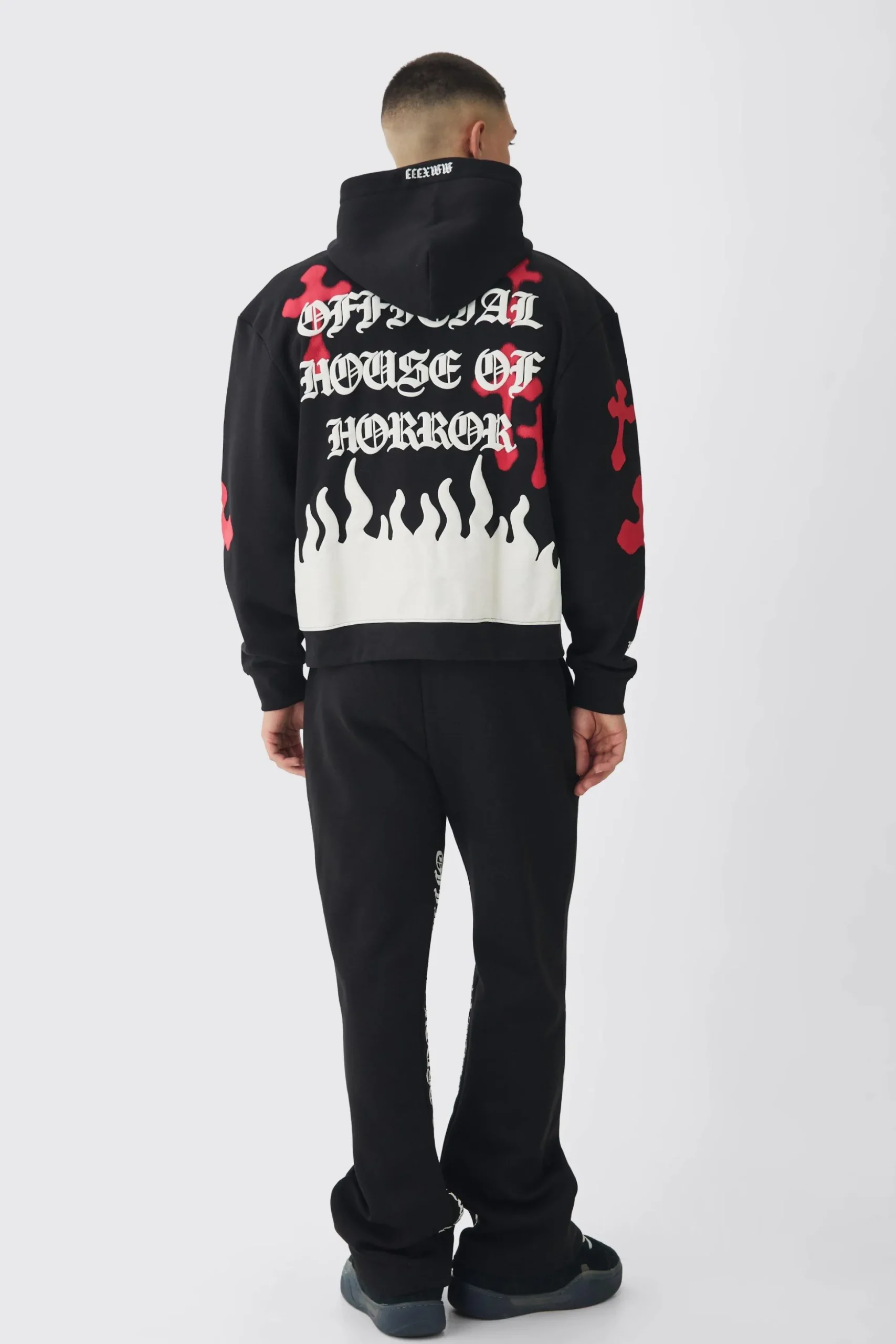 Oversized Boxy Skeleton Puff Print Cross Tracksuit | BoohooMAN UK