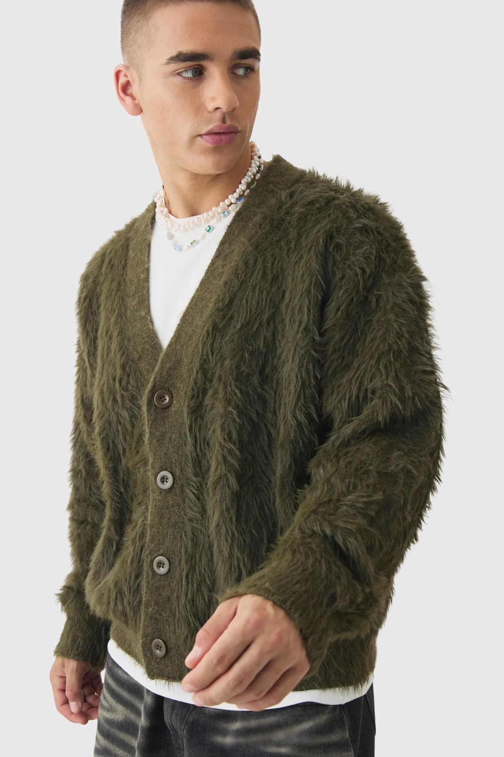 Oversized Boxy Super Fluffy Knitted Cardigan | BoohooMAN UK