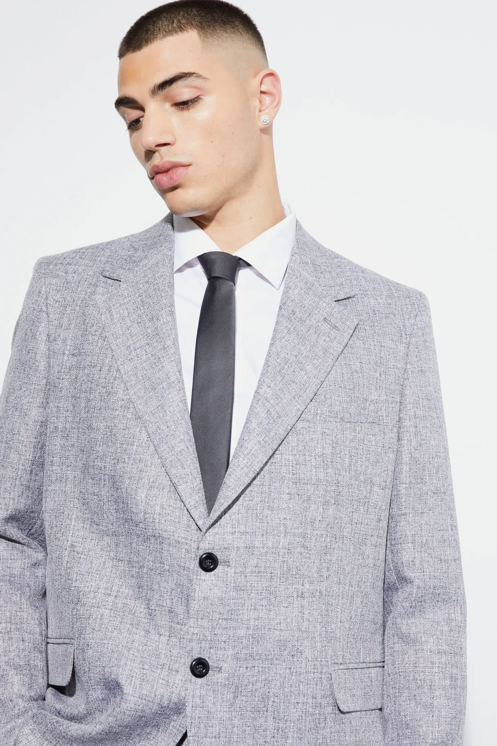 Oversized Boxy Textured Marl Blazer | BoohooMAN UK