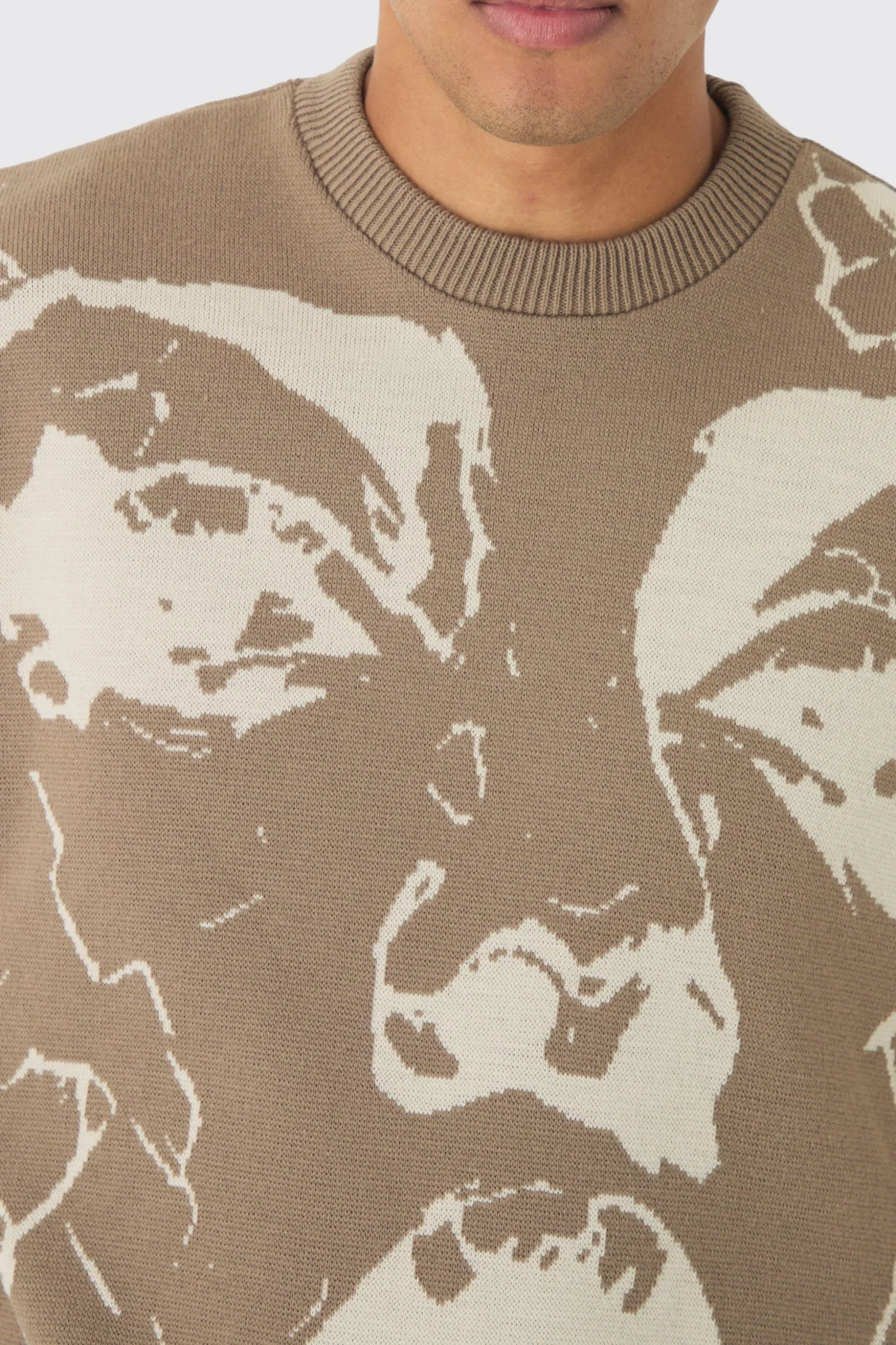 Oversized Boxy Tonal Line Face Knitted Jumper | BoohooMAN UK