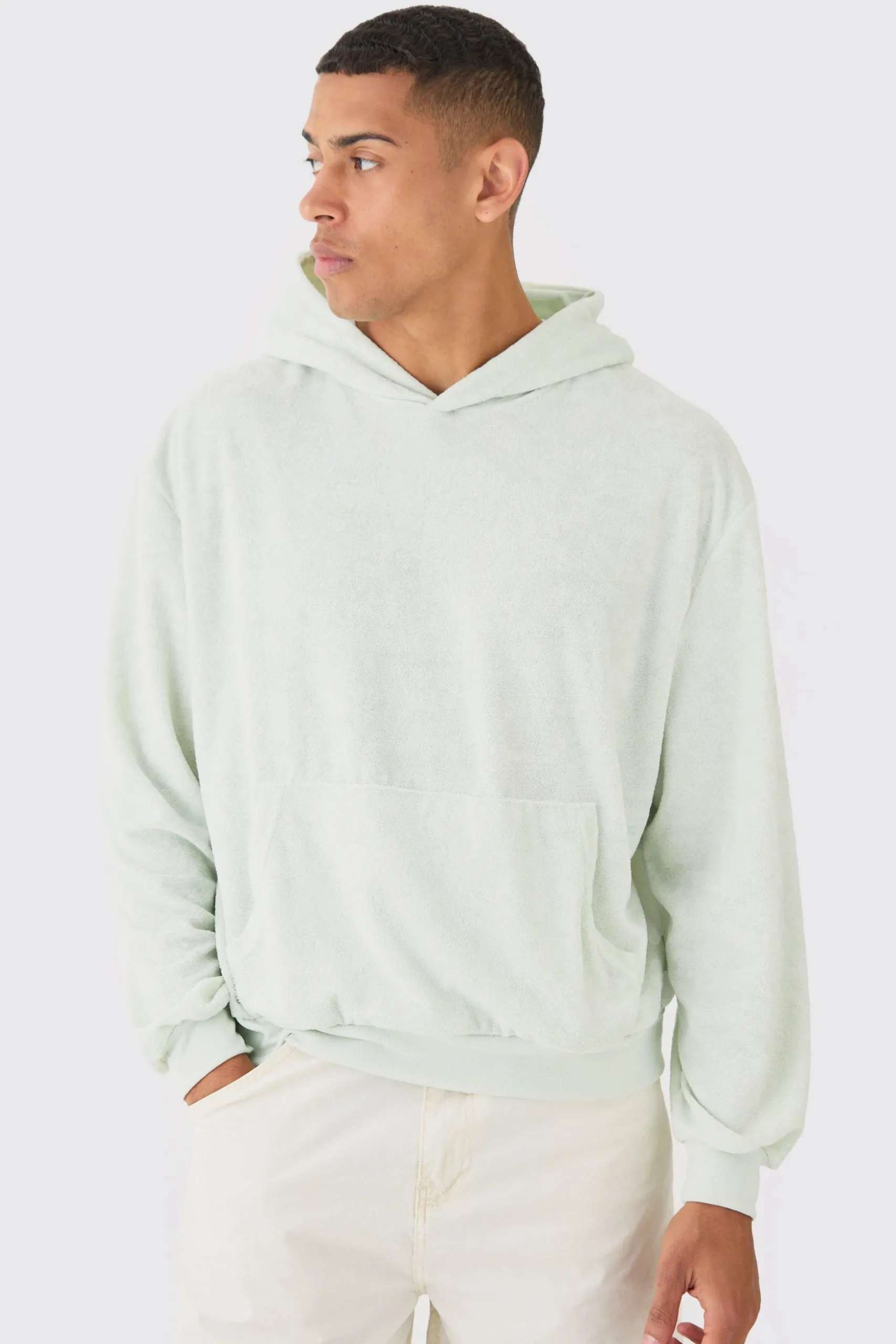 Oversized Boxy Towelling Hoodie | BoohooMAN UK