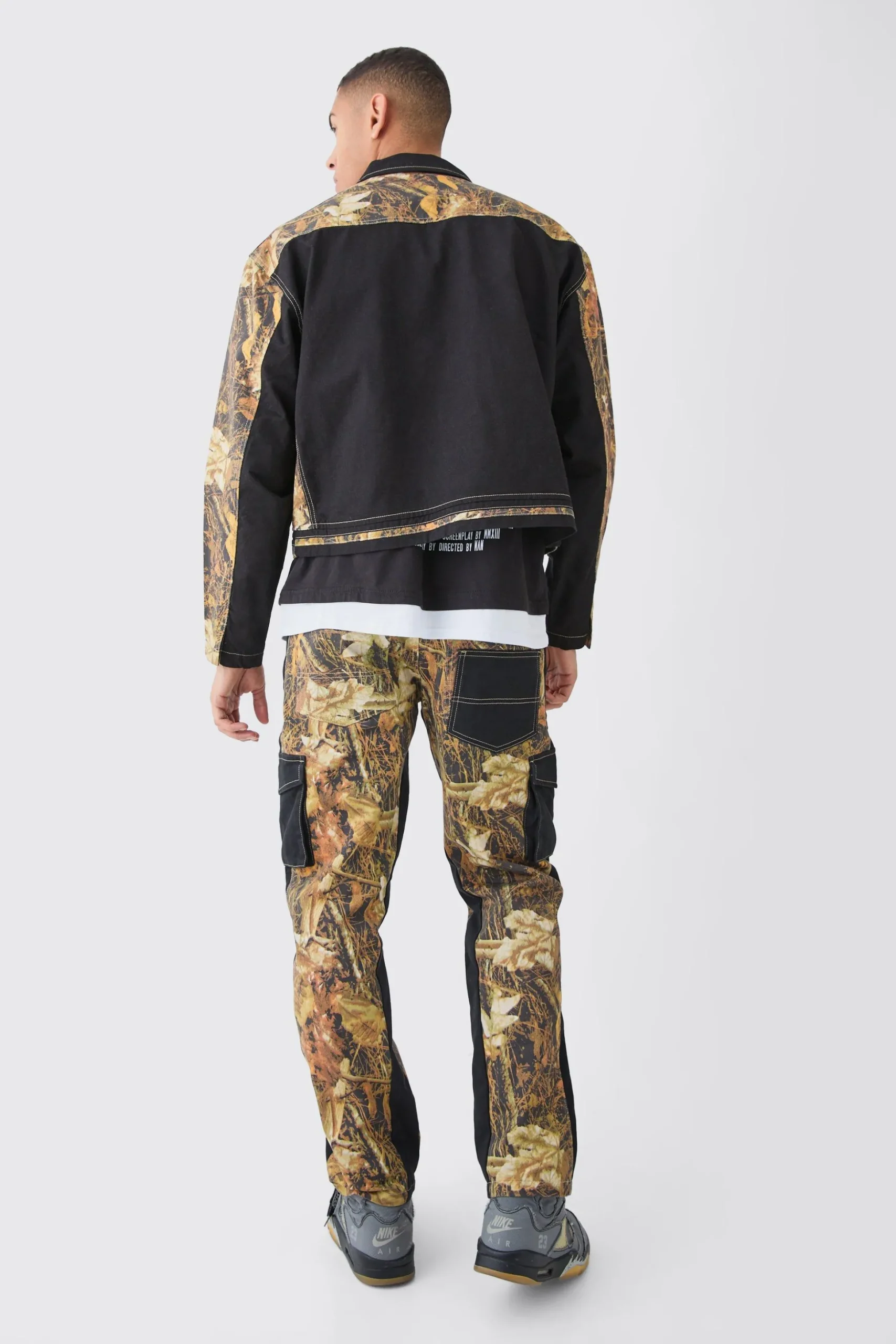 Oversized Boxy Twill Camo Harrington Set | BoohooMAN UK