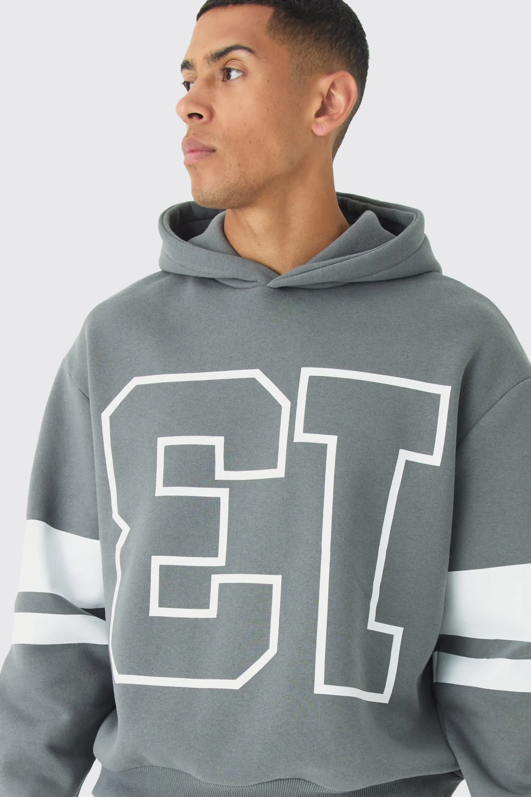 Oversized Boxy Varsity Stripe Hoodie | BoohooMAN UK