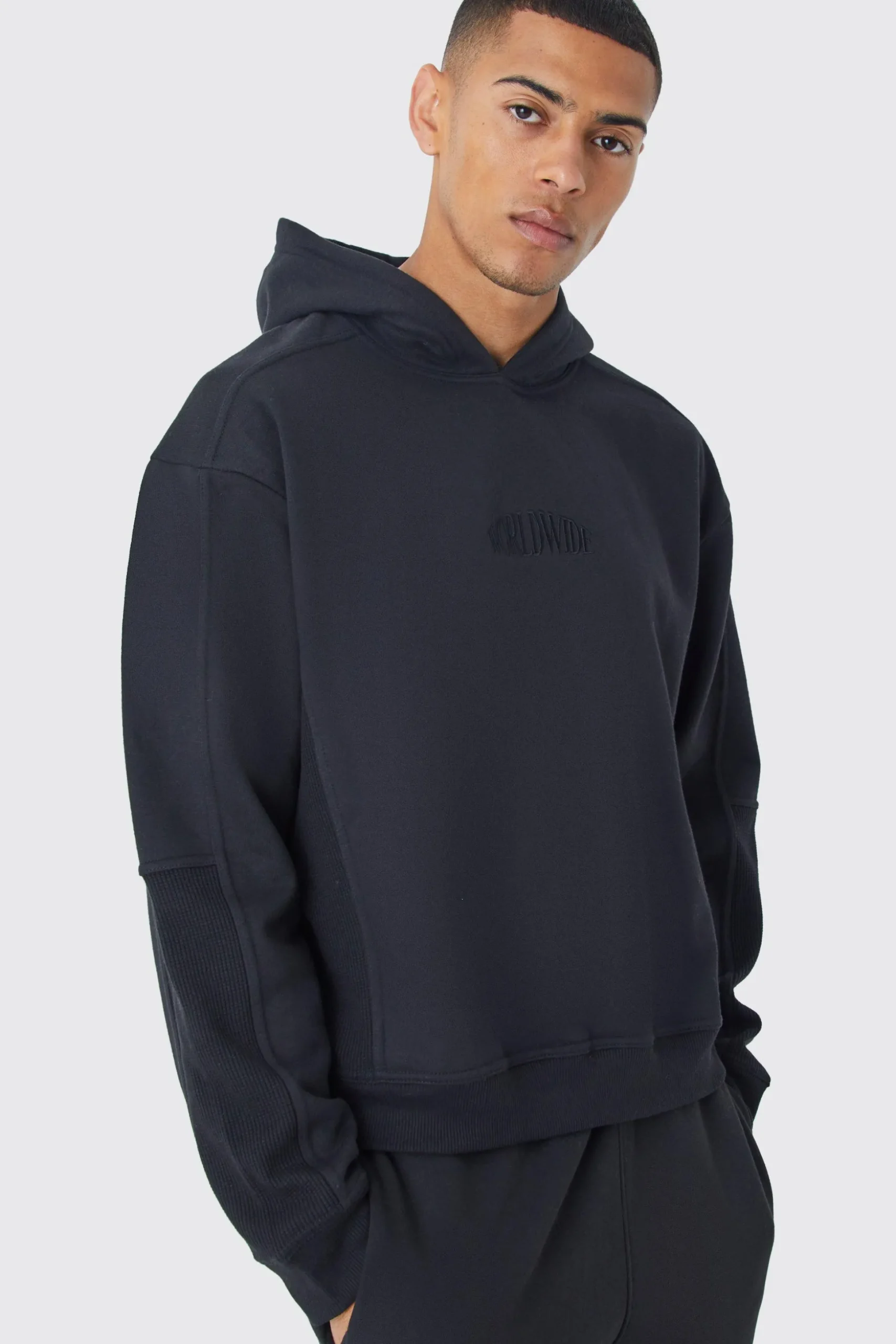 Oversized Boxy Waffle Panel Hoodie | BoohooMAN UK