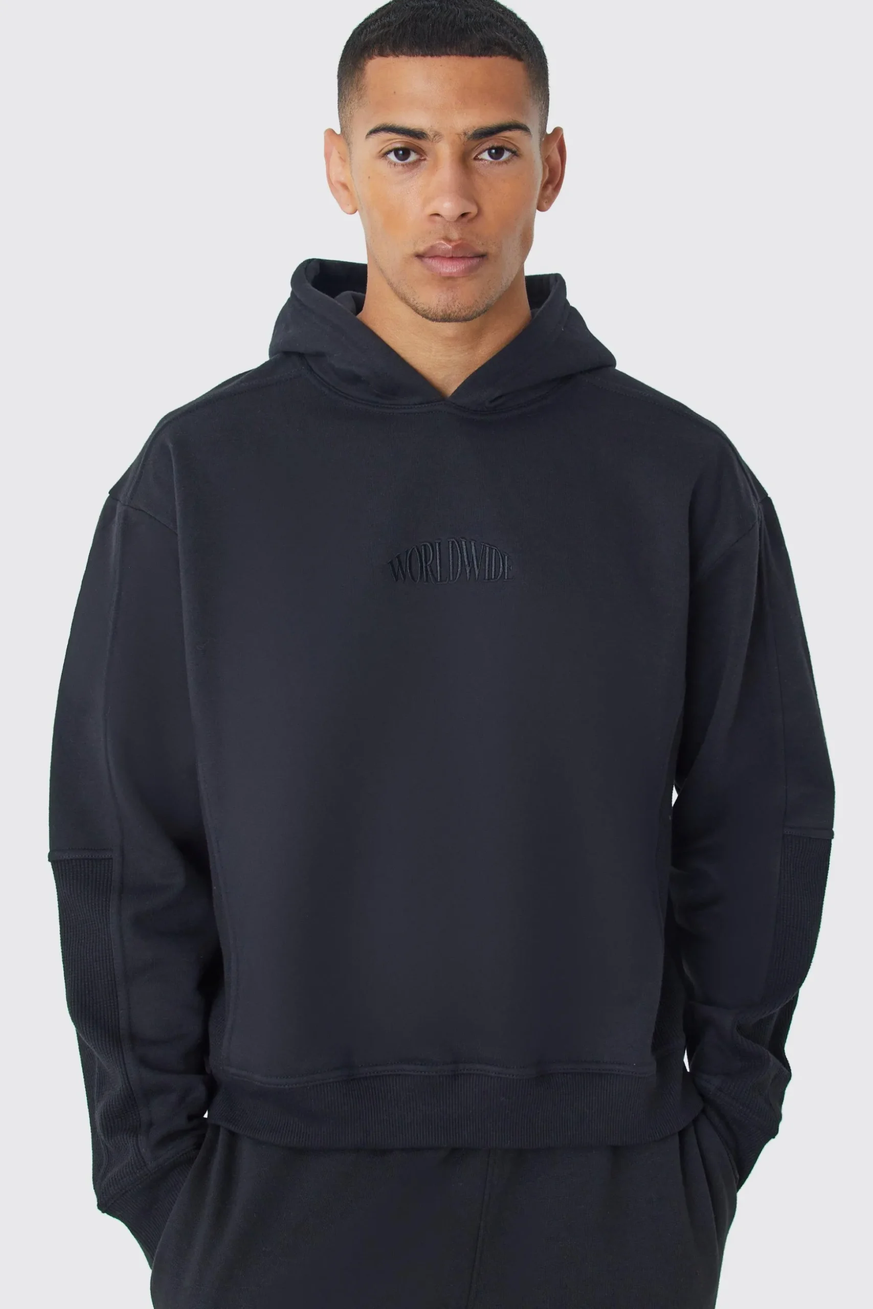 Oversized Boxy Waffle Panel Hoodie | BoohooMAN UK