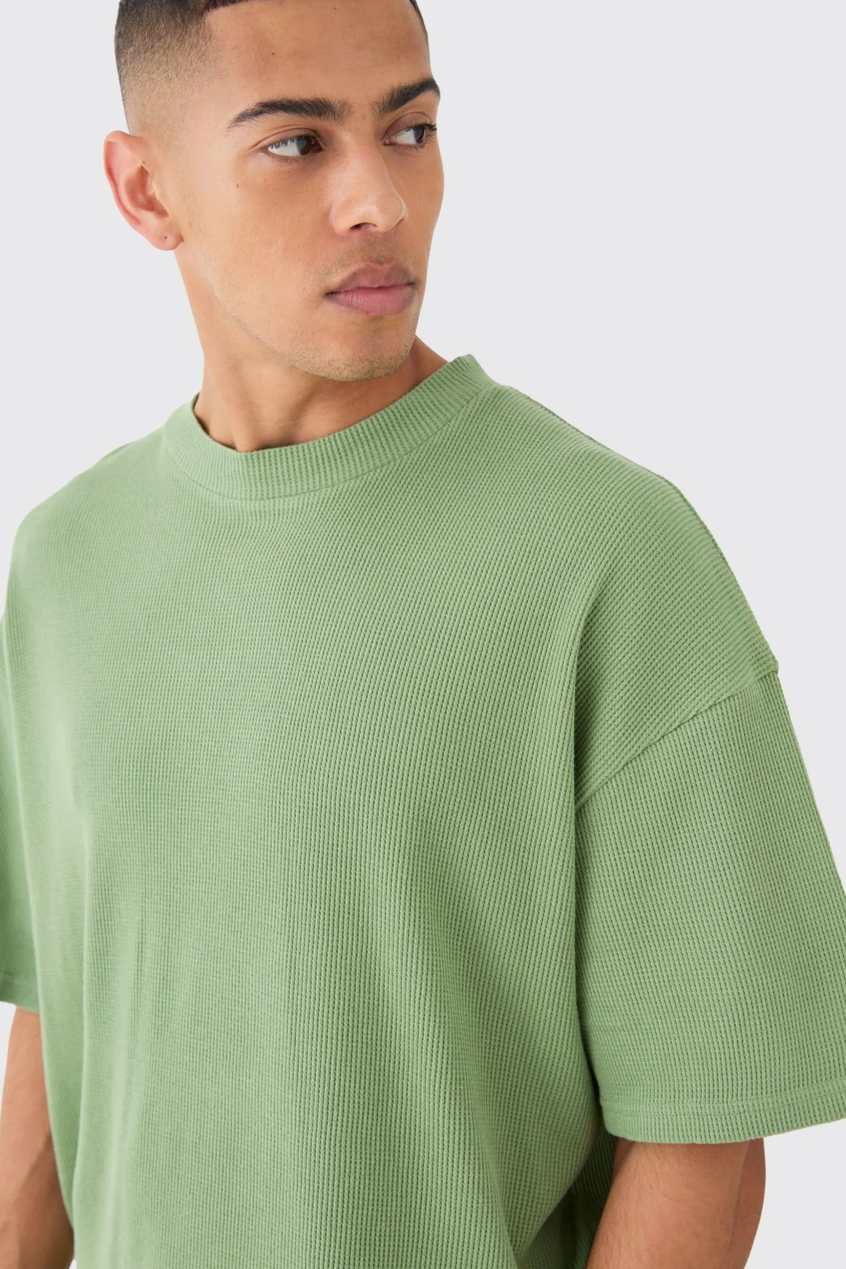 Oversized Boxy Waffle T-shirt | BoohooMAN UK