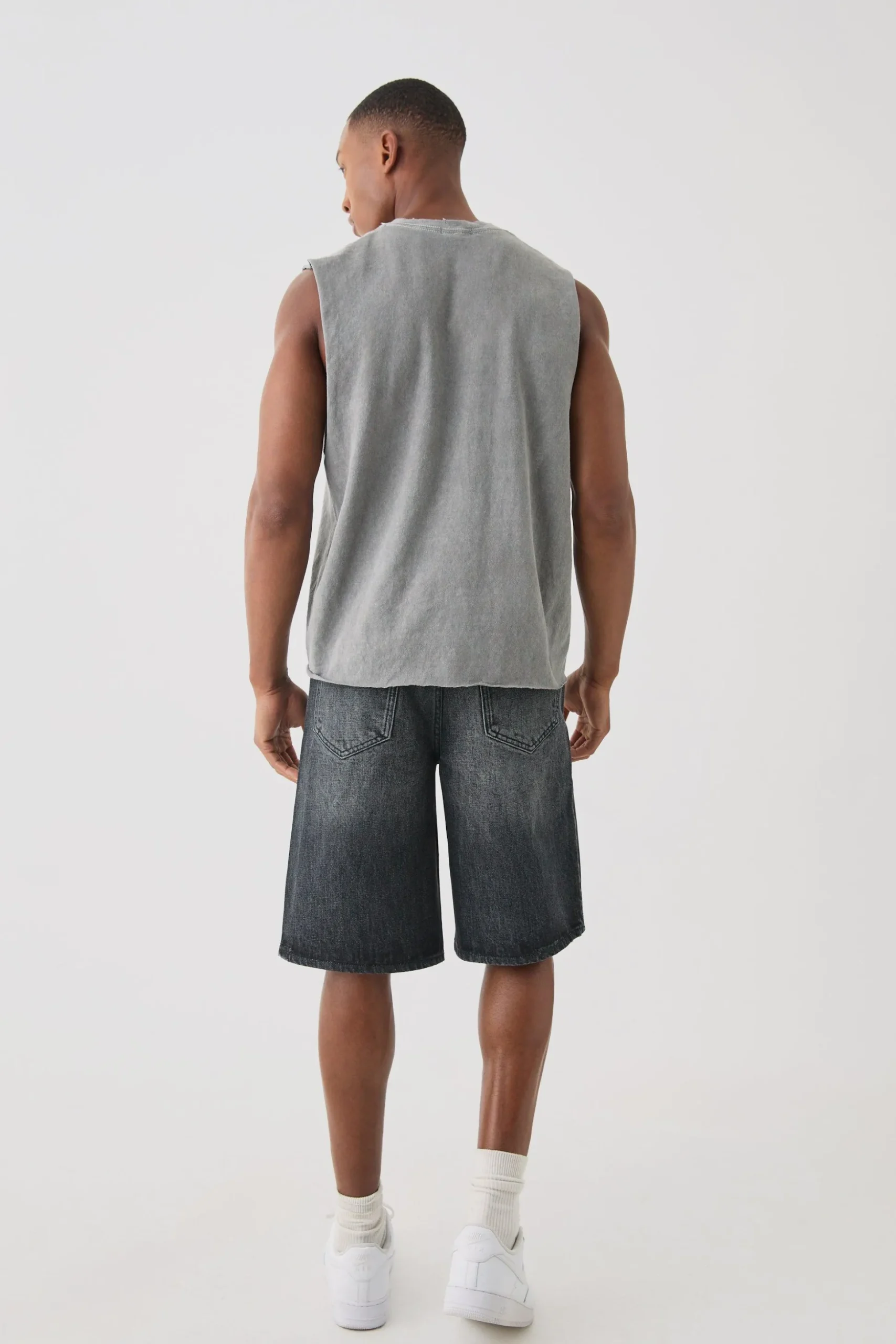 Oversized Boxy Wash Distressed Neck Tank | BoohooMAN UK