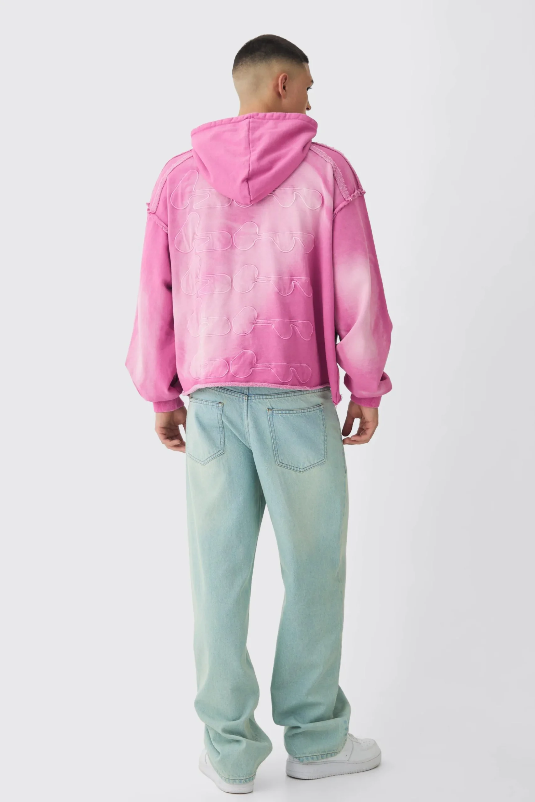 Oversized Boxy Washed Applique Hoodie | BoohooMAN UK
