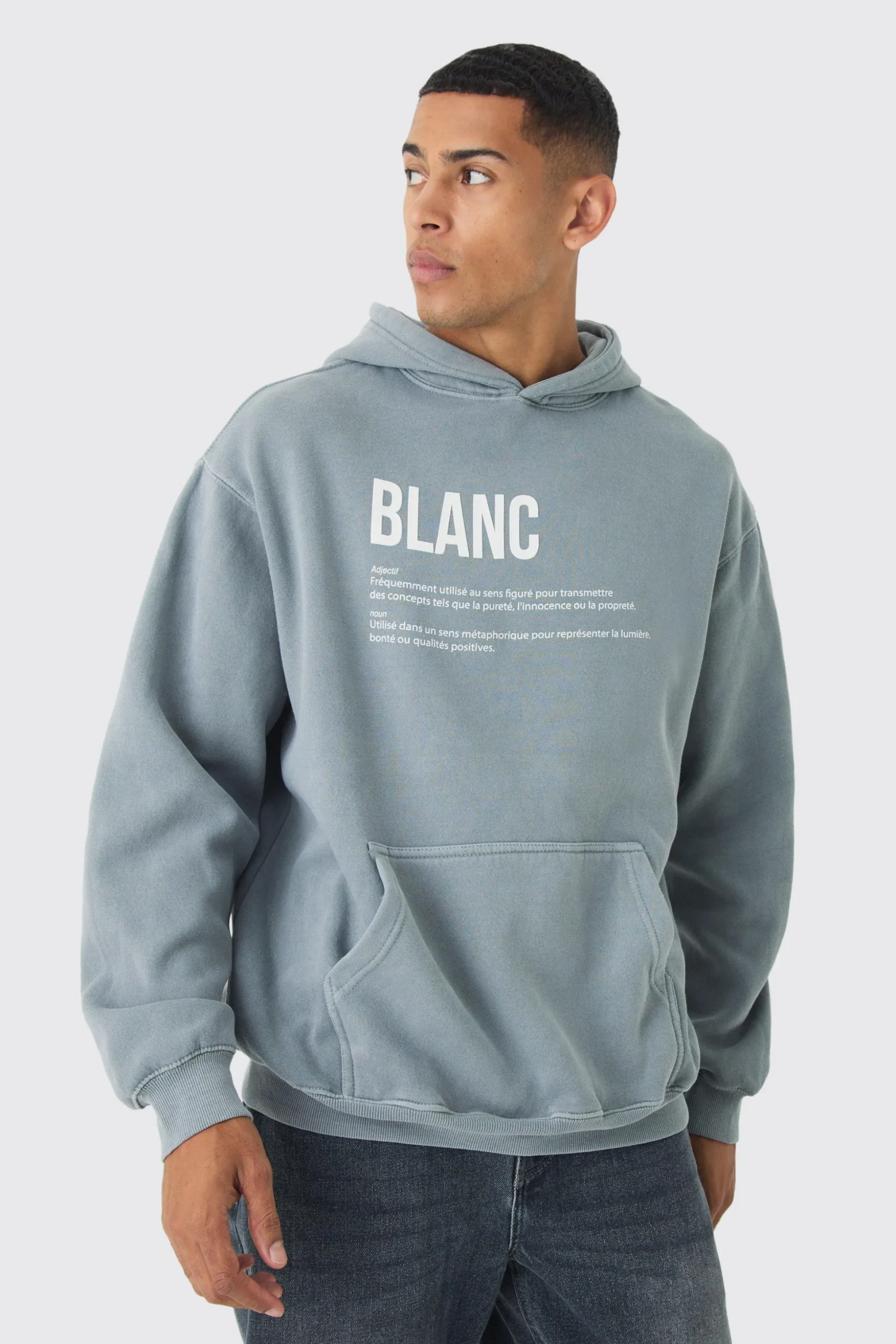 Oversized Boxy Washed Highbuild Blanc Print Hoodie | BoohooMAN UK