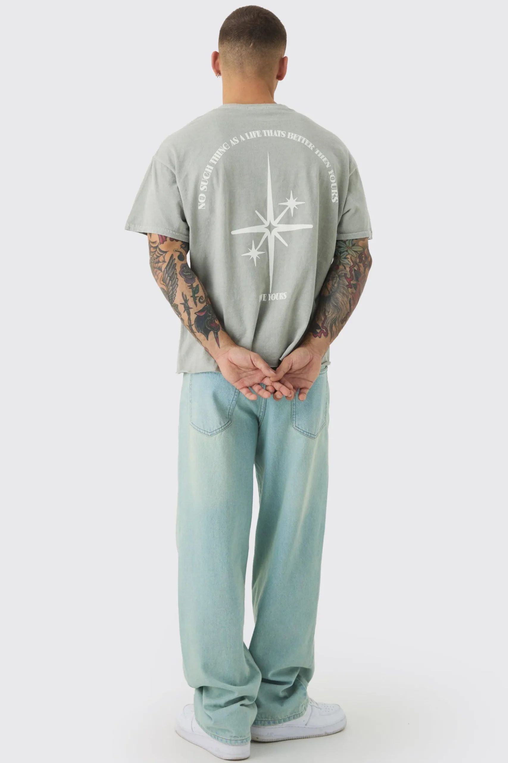 Oversized Boxy Washed Star Puff Print T-Shirt | BoohooMAN UK