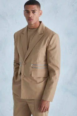 Oversized Boxy Zip Suit Jacket | BoohooMAN UK