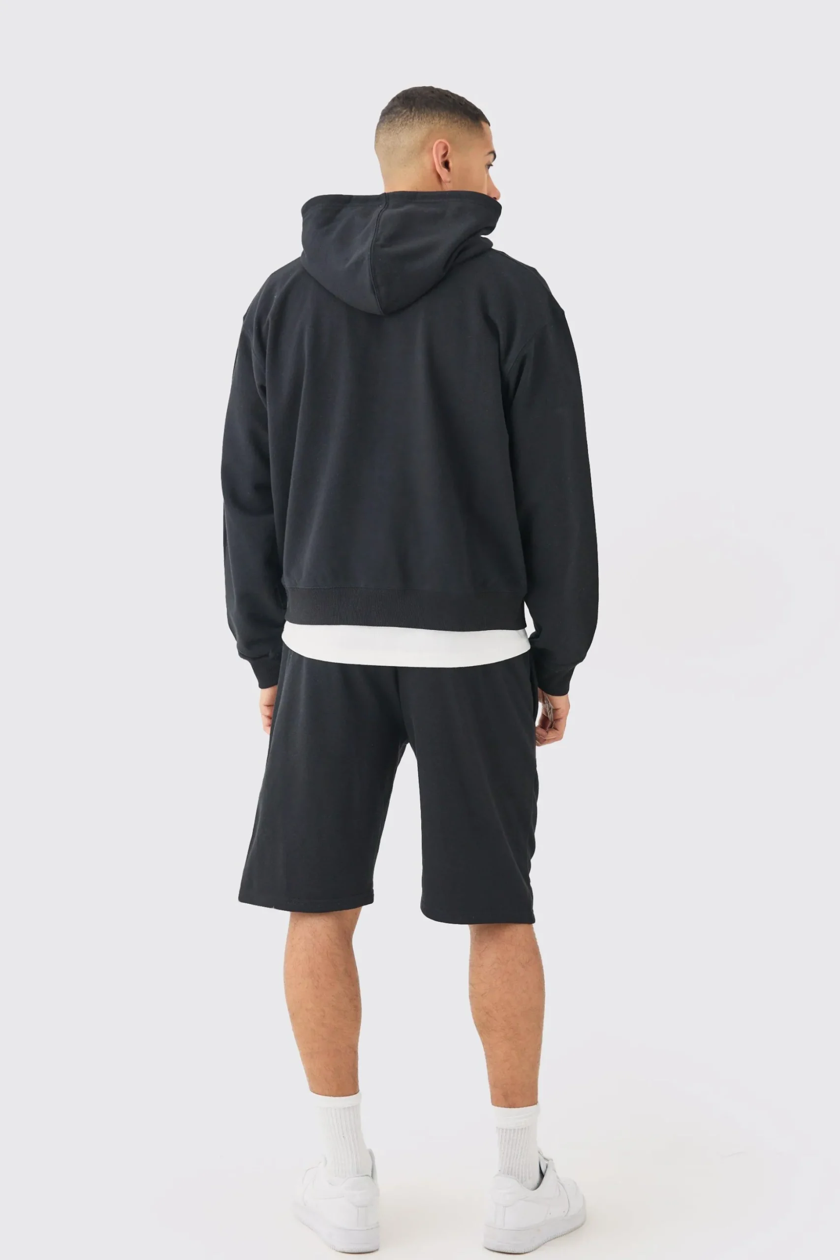Oversized Boxy Zip Through Hooded Short Tracksuit | BoohooMAN UK